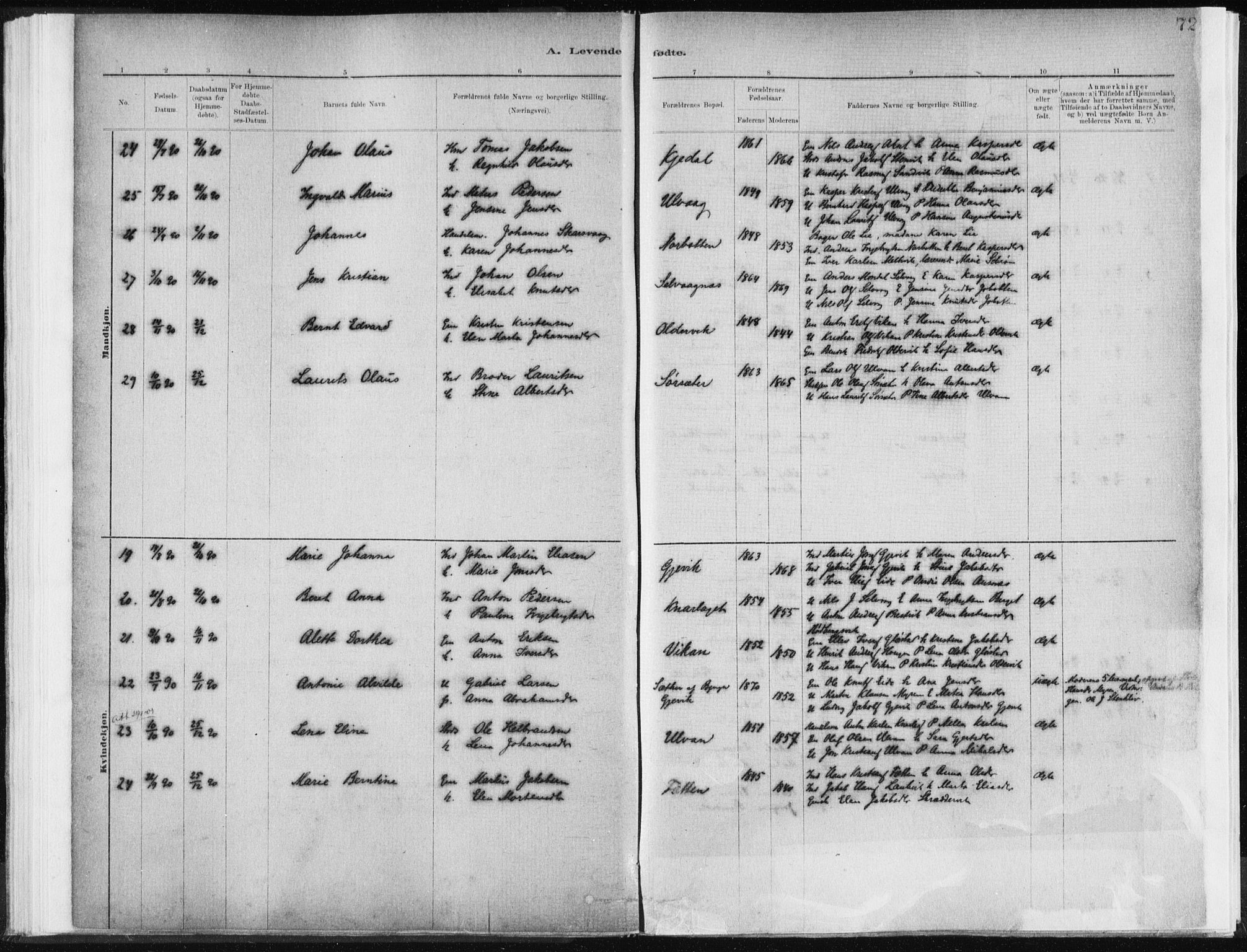 Ministerialprotokoller, klokkerbøker og fødselsregistre - Sør-Trøndelag, AV/SAT-A-1456/637/L0558: Ministerialbok nr. 637A01, 1882-1899, s. 72