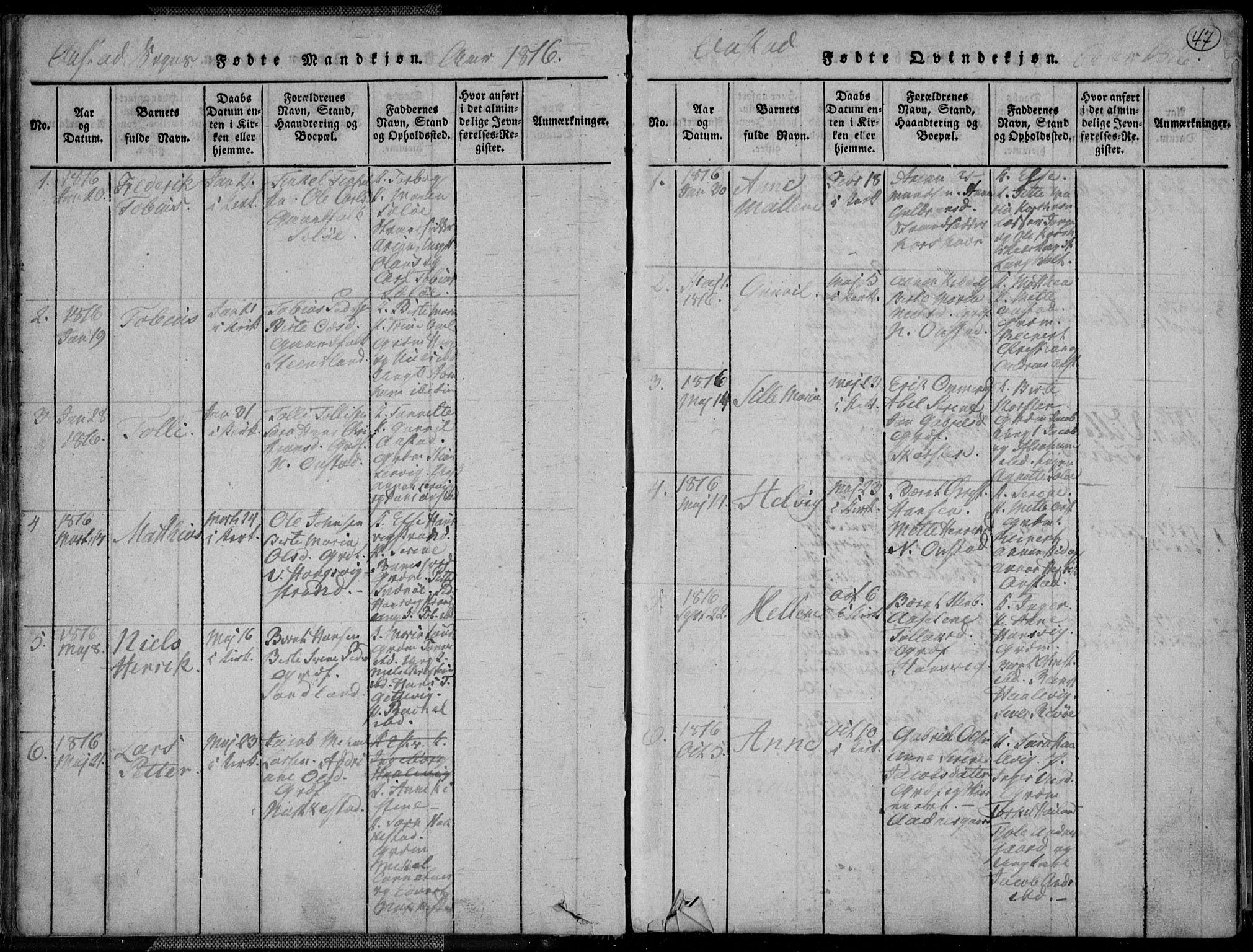 Lyngdal sokneprestkontor, AV/SAK-1111-0029/F/Fa/Fac/L0006: Ministerialbok nr. A 6, 1815-1825, s. 47