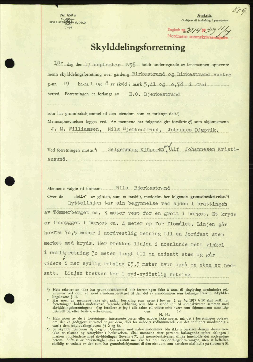 Nordmøre sorenskriveri, SAT/A-4132/1/2/2Ca: Pantebok nr. A86, 1939-1939, Dagboknr: 2014/1939