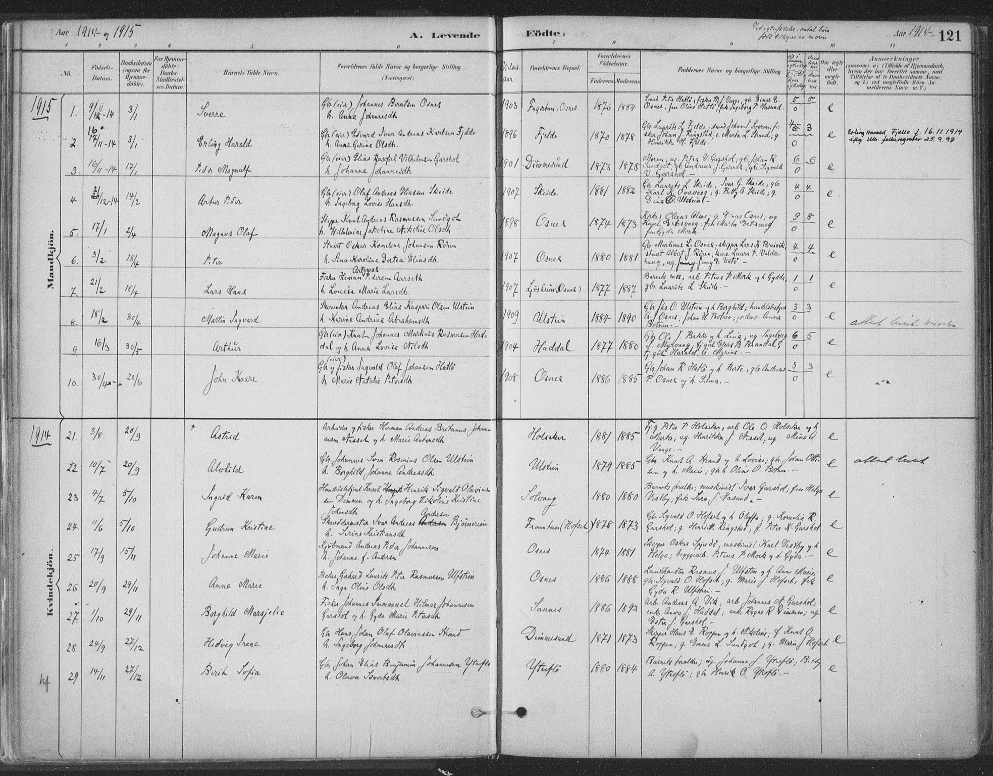 Ministerialprotokoller, klokkerbøker og fødselsregistre - Møre og Romsdal, SAT/A-1454/509/L0106: Ministerialbok nr. 509A04, 1883-1922, s. 121