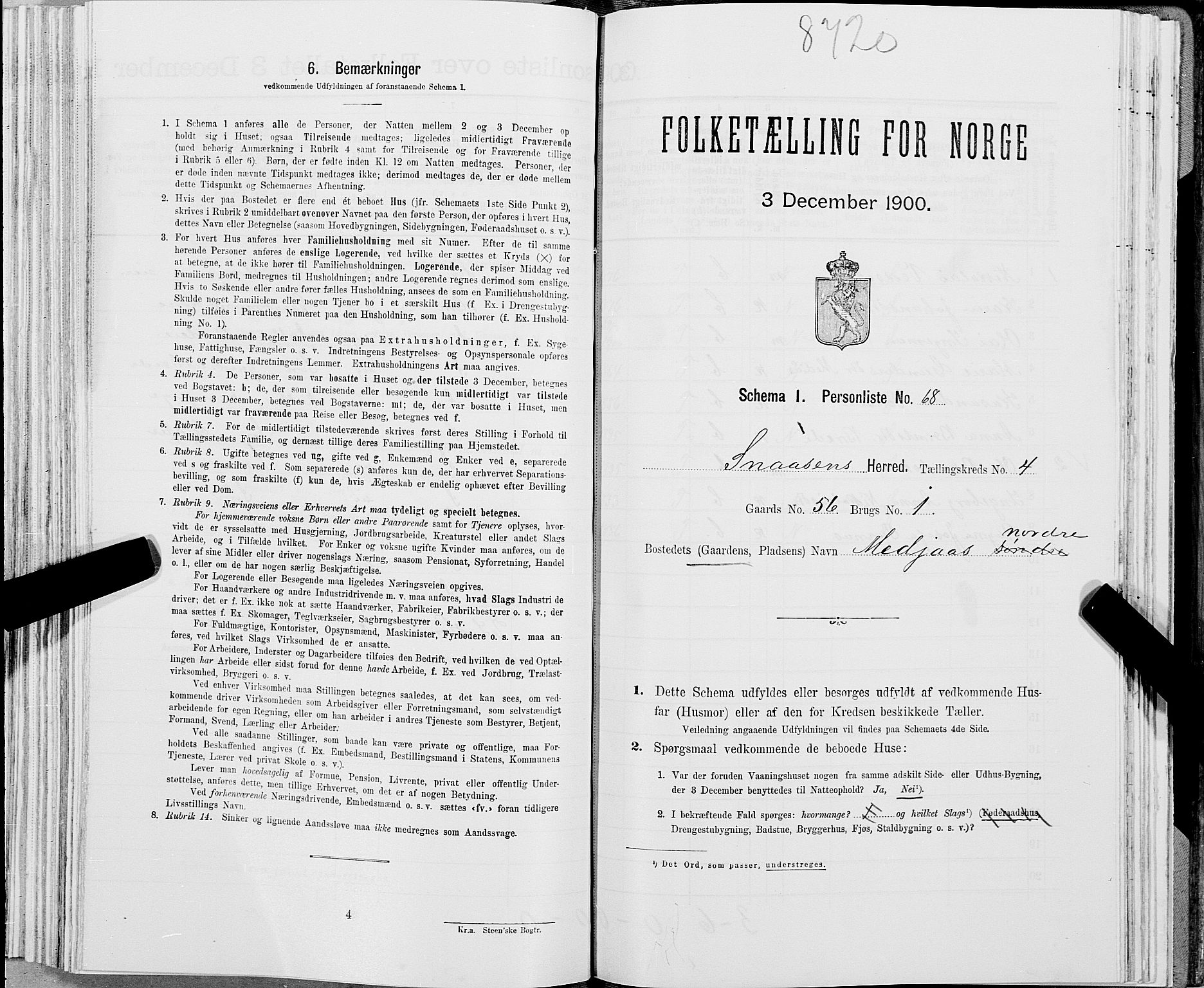 SAT, Folketelling 1900 for 1736 Snåsa herred, 1900, s. 1042