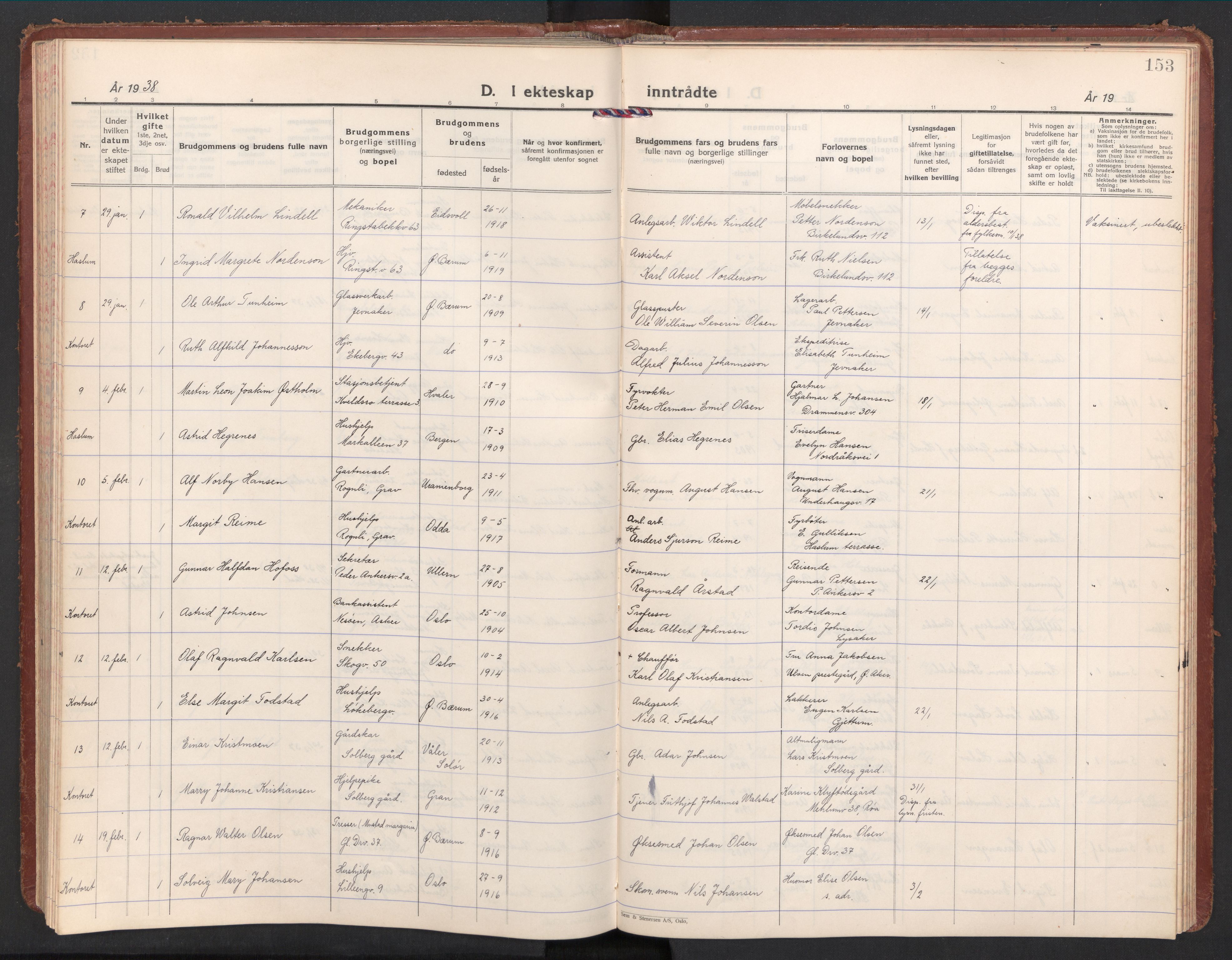 Østre Bærum prestekontor Kirkebøker, AV/SAO-A-10887/F/Fa/L0004: Ministerialbok nr. 4, 1929-1940, s. 153