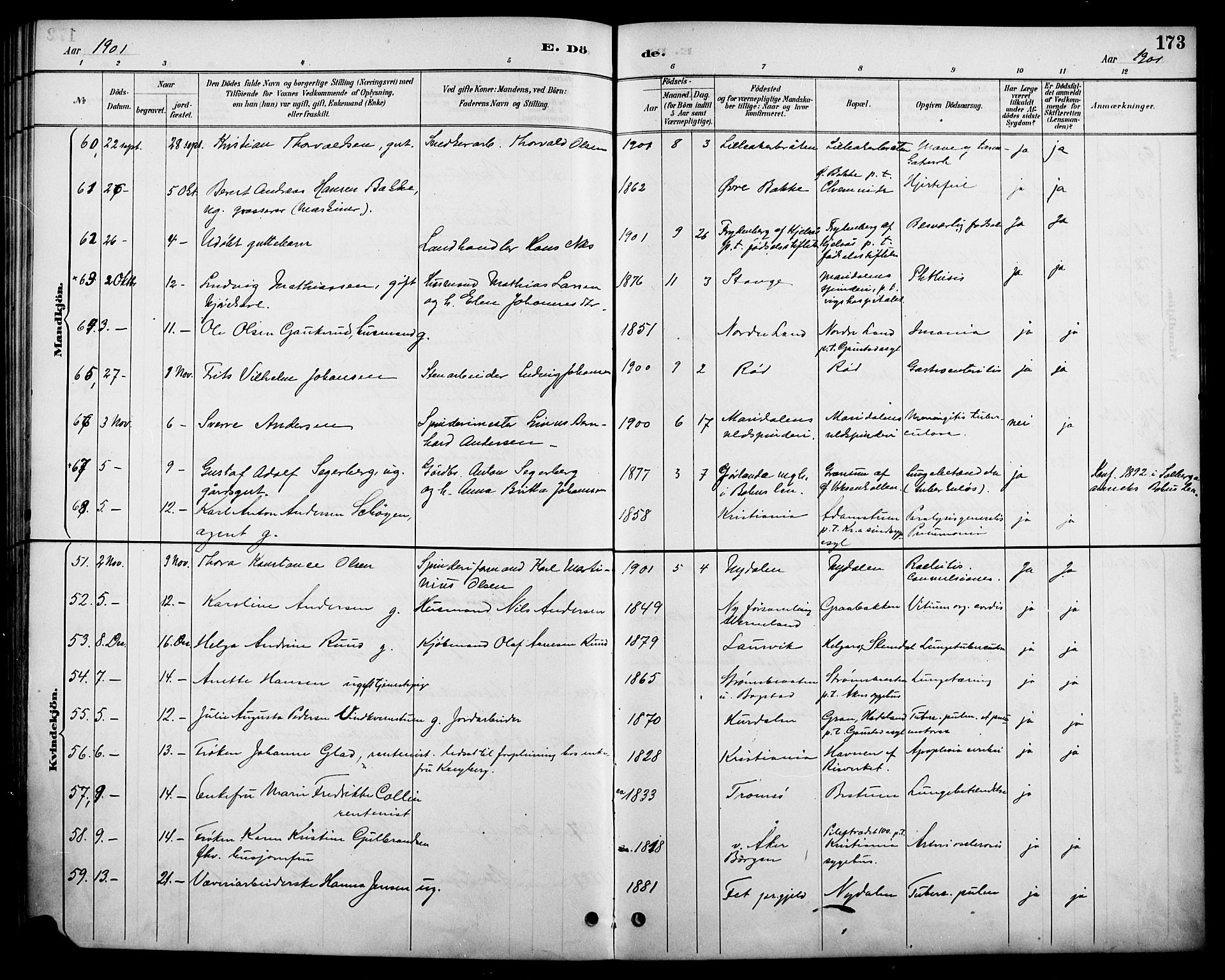 Vestre Aker prestekontor Kirkebøker, AV/SAO-A-10025/F/Fa/L0011: Ministerialbok nr. 11, 1886-1904, s. 173