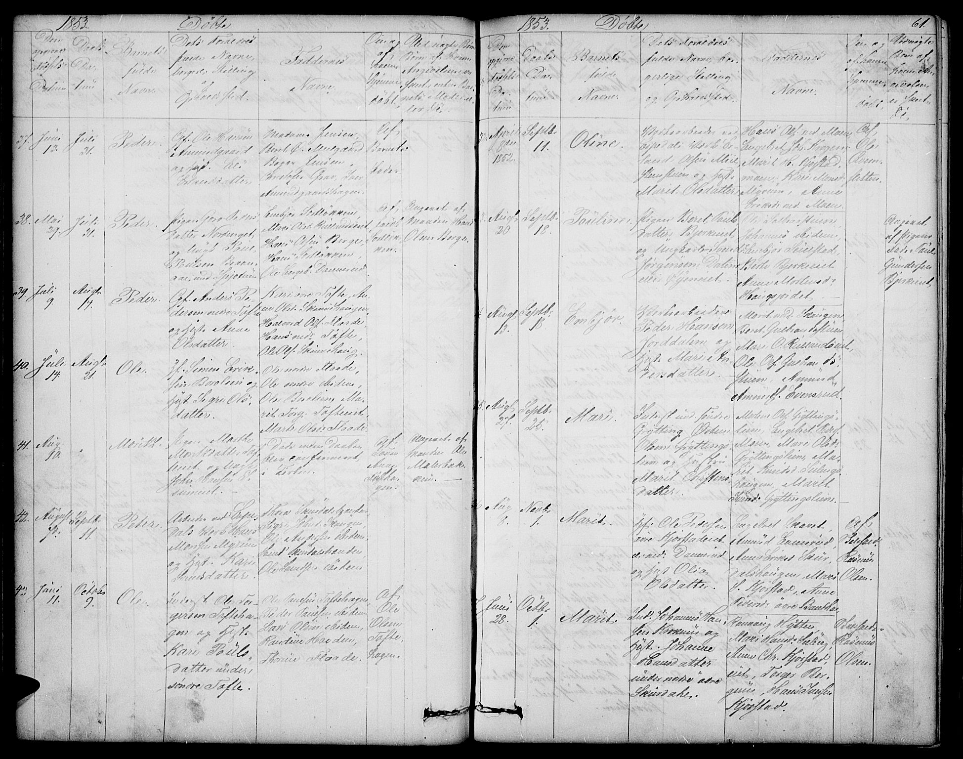 Sør-Fron prestekontor, AV/SAH-PREST-010/H/Ha/Hab/L0001: Klokkerbok nr. 1, 1844-1863, s. 61