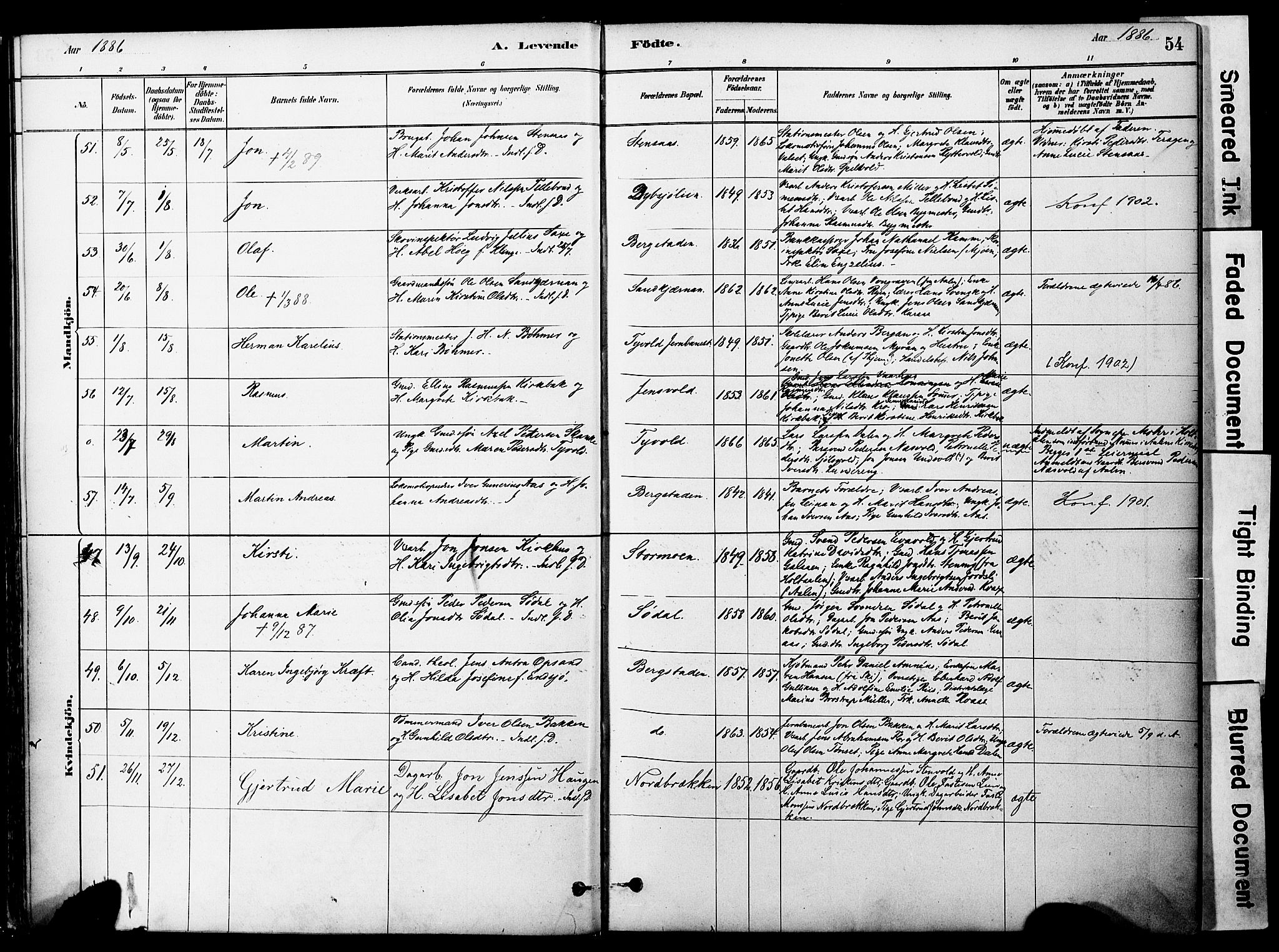 Ministerialprotokoller, klokkerbøker og fødselsregistre - Sør-Trøndelag, SAT/A-1456/681/L0933: Ministerialbok nr. 681A11, 1879-1890, s. 54
