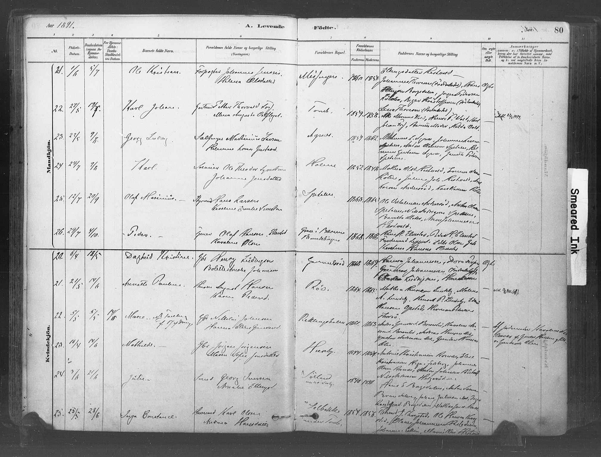 Råde prestekontor kirkebøker, AV/SAO-A-2009/F/Fa/L0007: Ministerialbok nr. 7, 1878-1902, s. 80