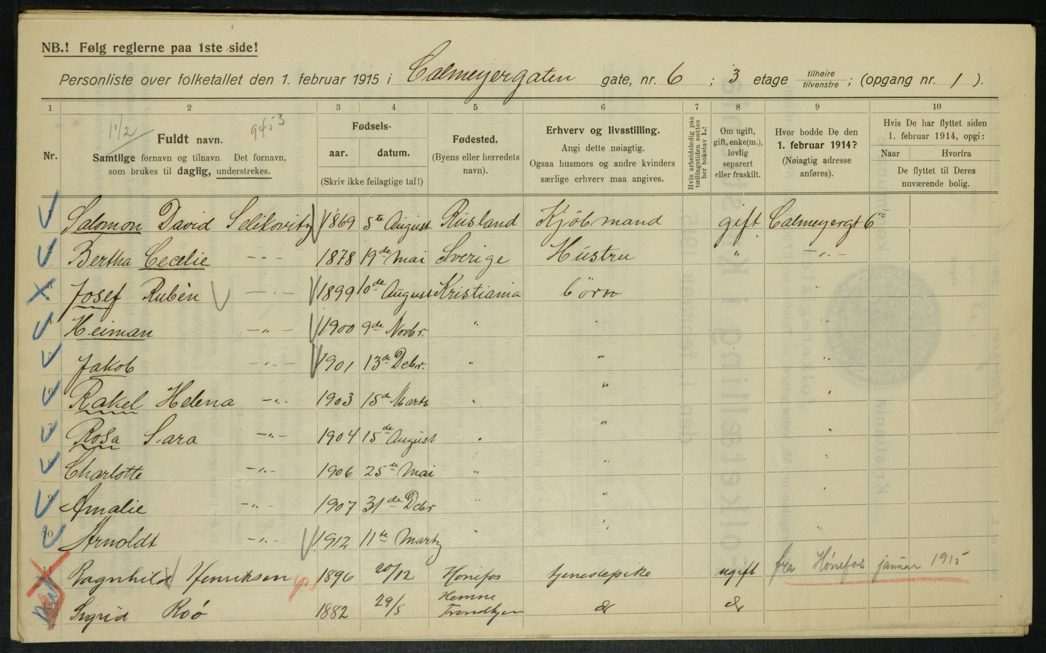 OBA, Kommunal folketelling 1.2.1915 for Kristiania, 1915, s. 11422