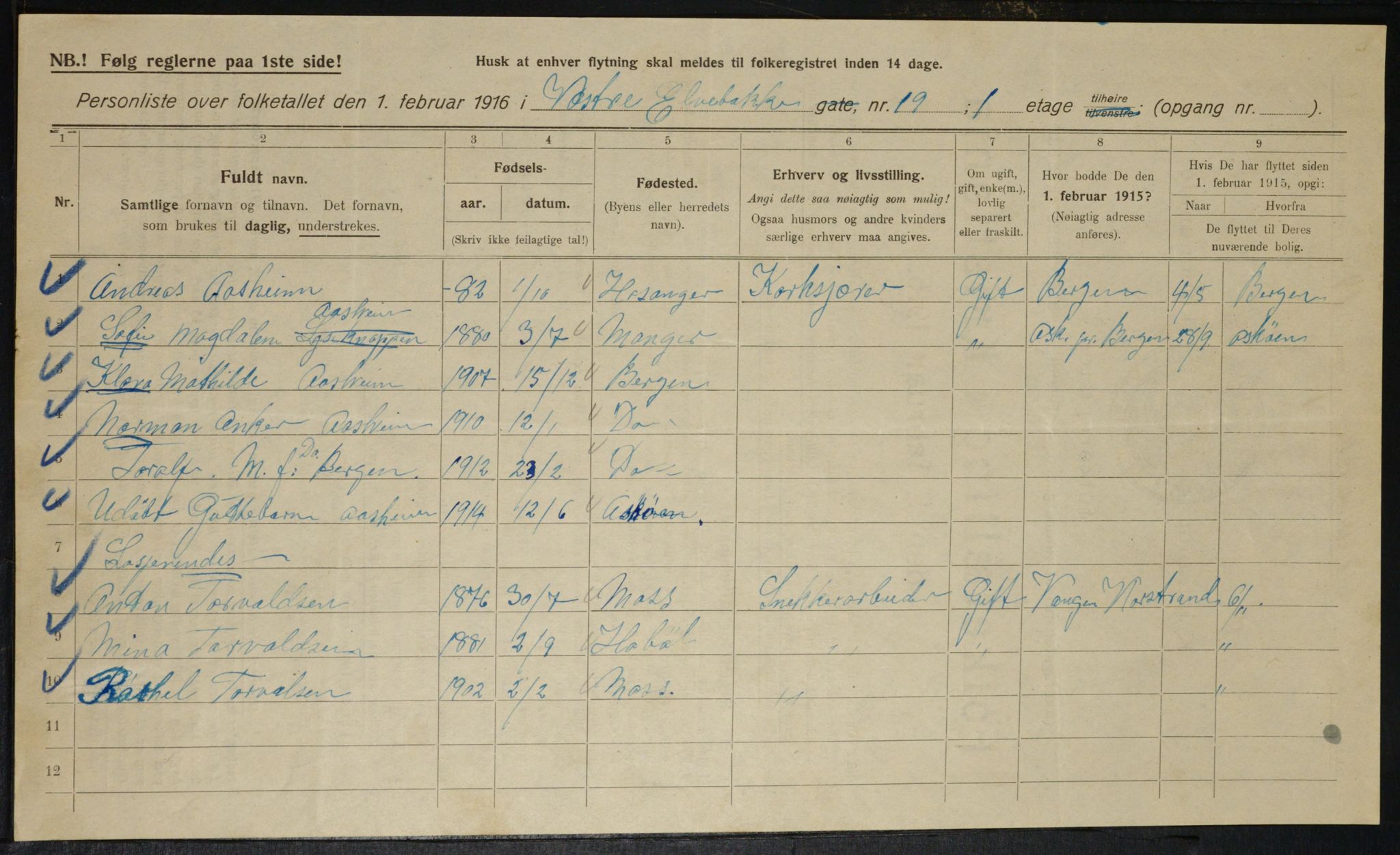 OBA, Kommunal folketelling 1.2.1916 for Kristiania, 1916, s. 126292