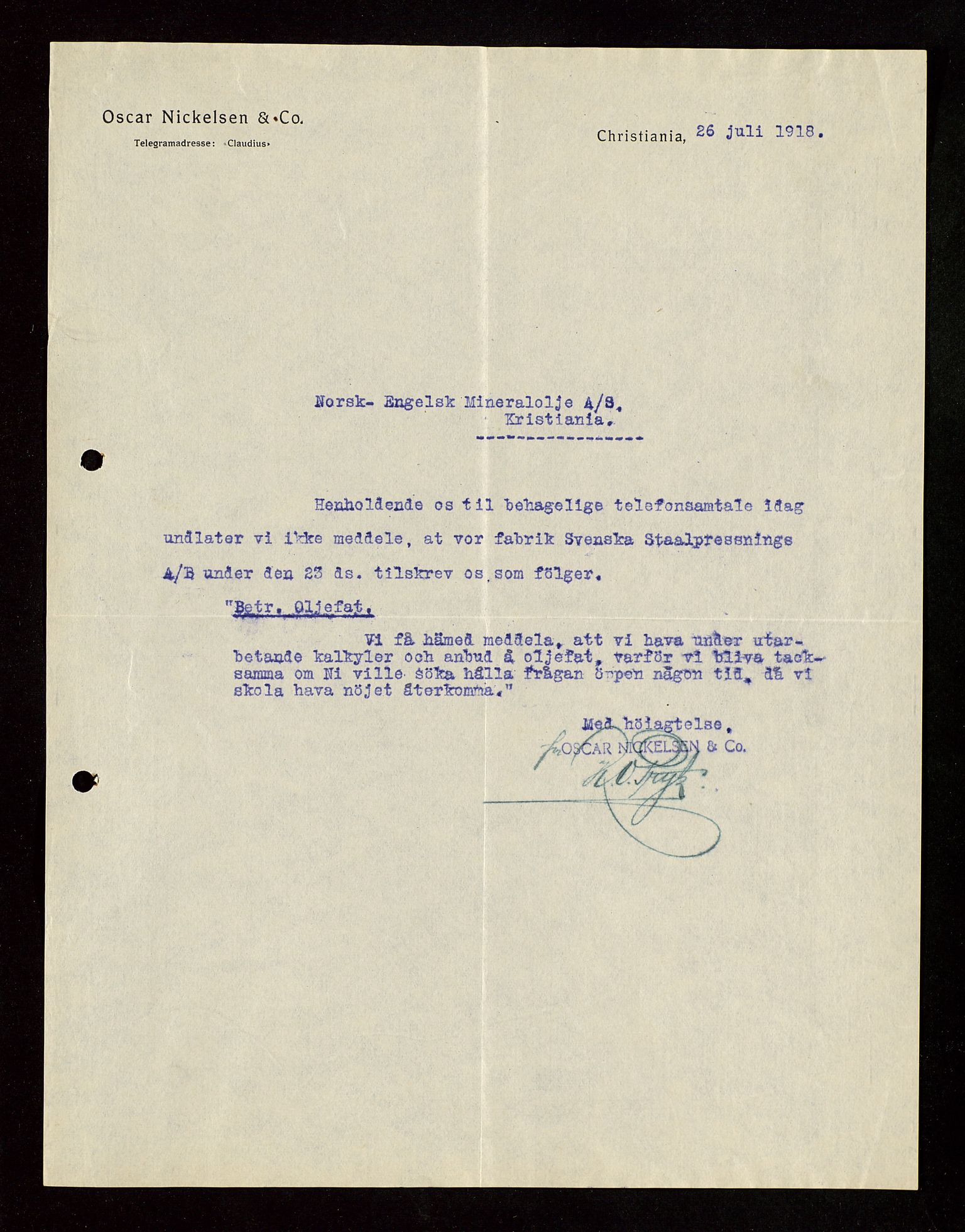 Pa 1521 - A/S Norske Shell, AV/SAST-A-101915/E/Ea/Eaa/L0003: Sjefskorrespondanse, 1918, s. 172