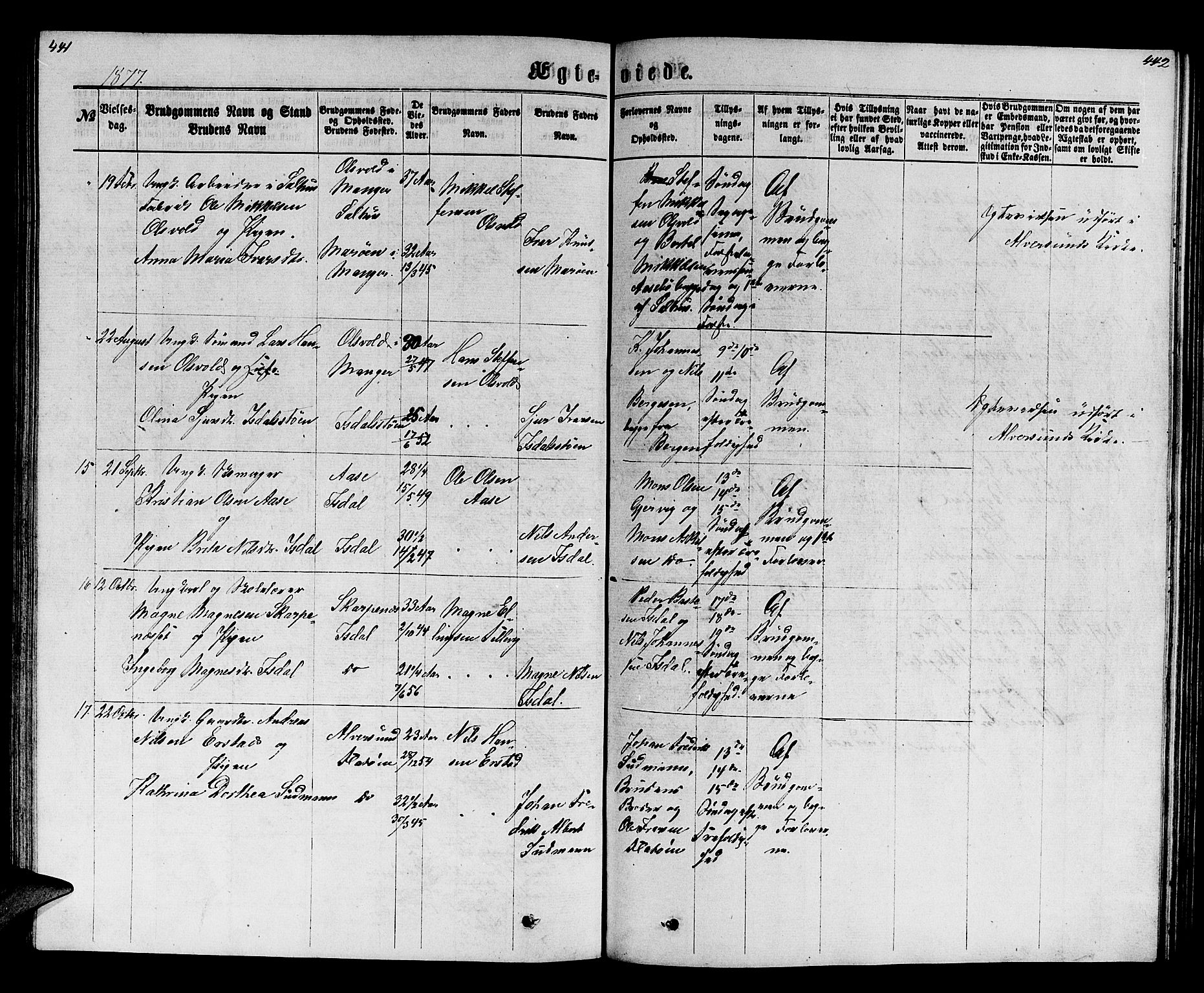 Hamre sokneprestembete, AV/SAB-A-75501/H/Ha/Hab: Klokkerbok nr. B 2, 1863-1880, s. 441-442
