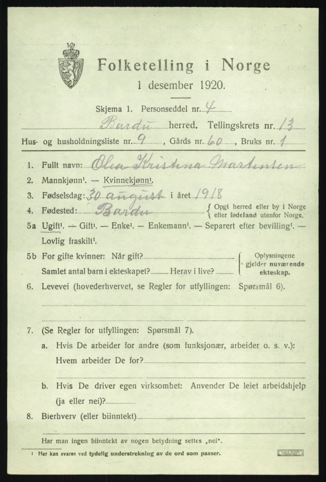 SATØ, Folketelling 1920 for 1922 Bardu herred, 1920, s. 4213