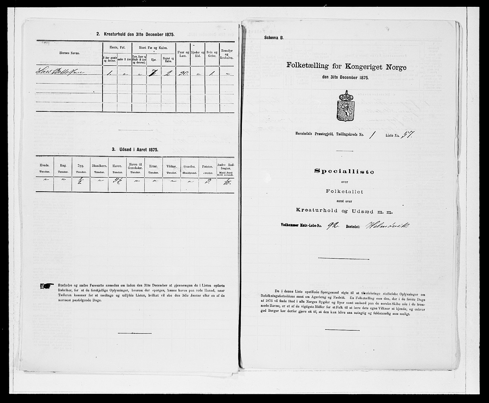 SAB, Folketelling 1875 for 1444P Hornindal prestegjeld, 1875, s. 127