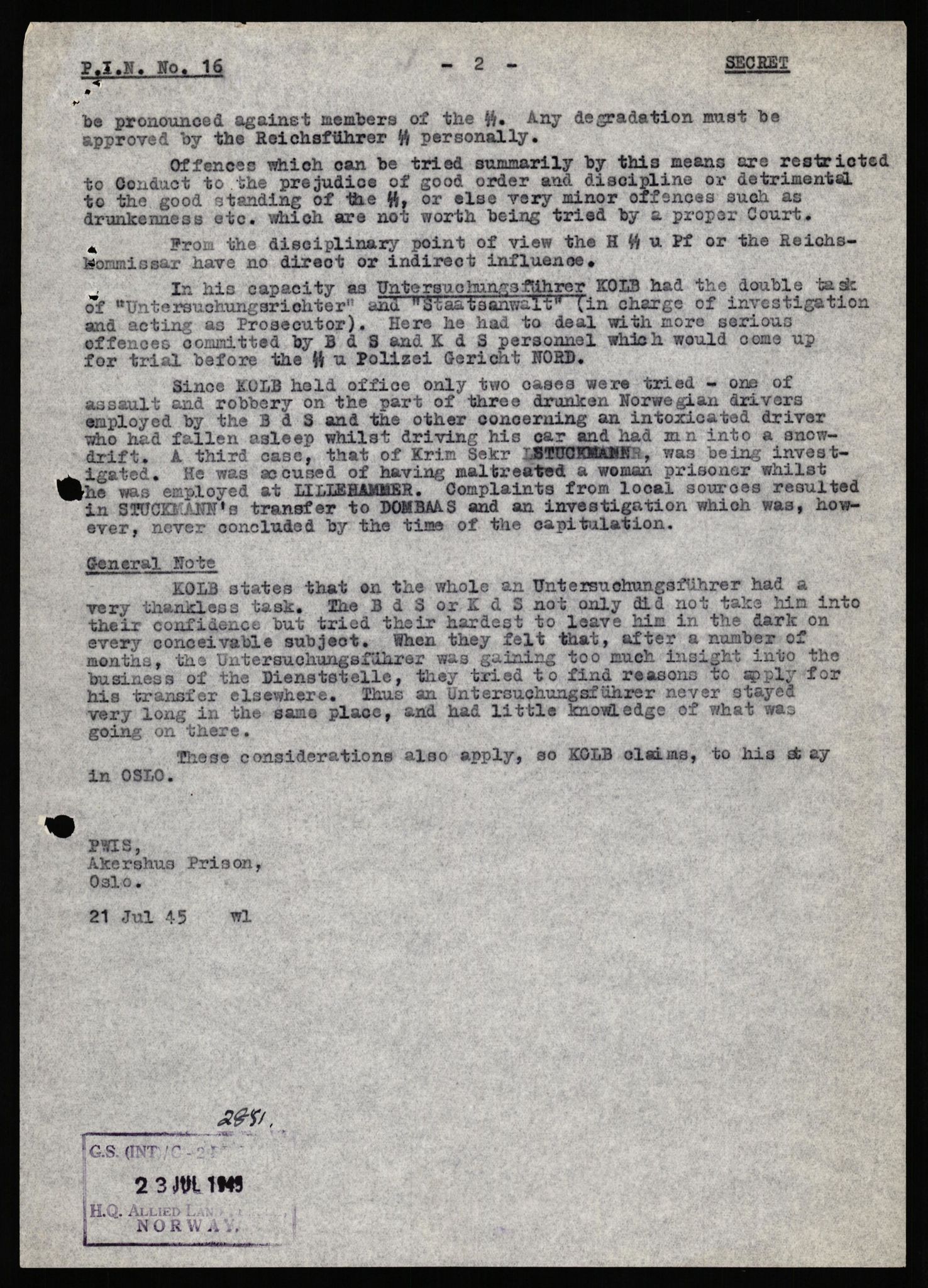 Forsvaret, Forsvarets overkommando II, AV/RA-RAFA-3915/D/Db/L0039: CI Questionaires. Tyske okkupasjonsstyrker i Norge. Østerrikere., 1945-1946, s. 203