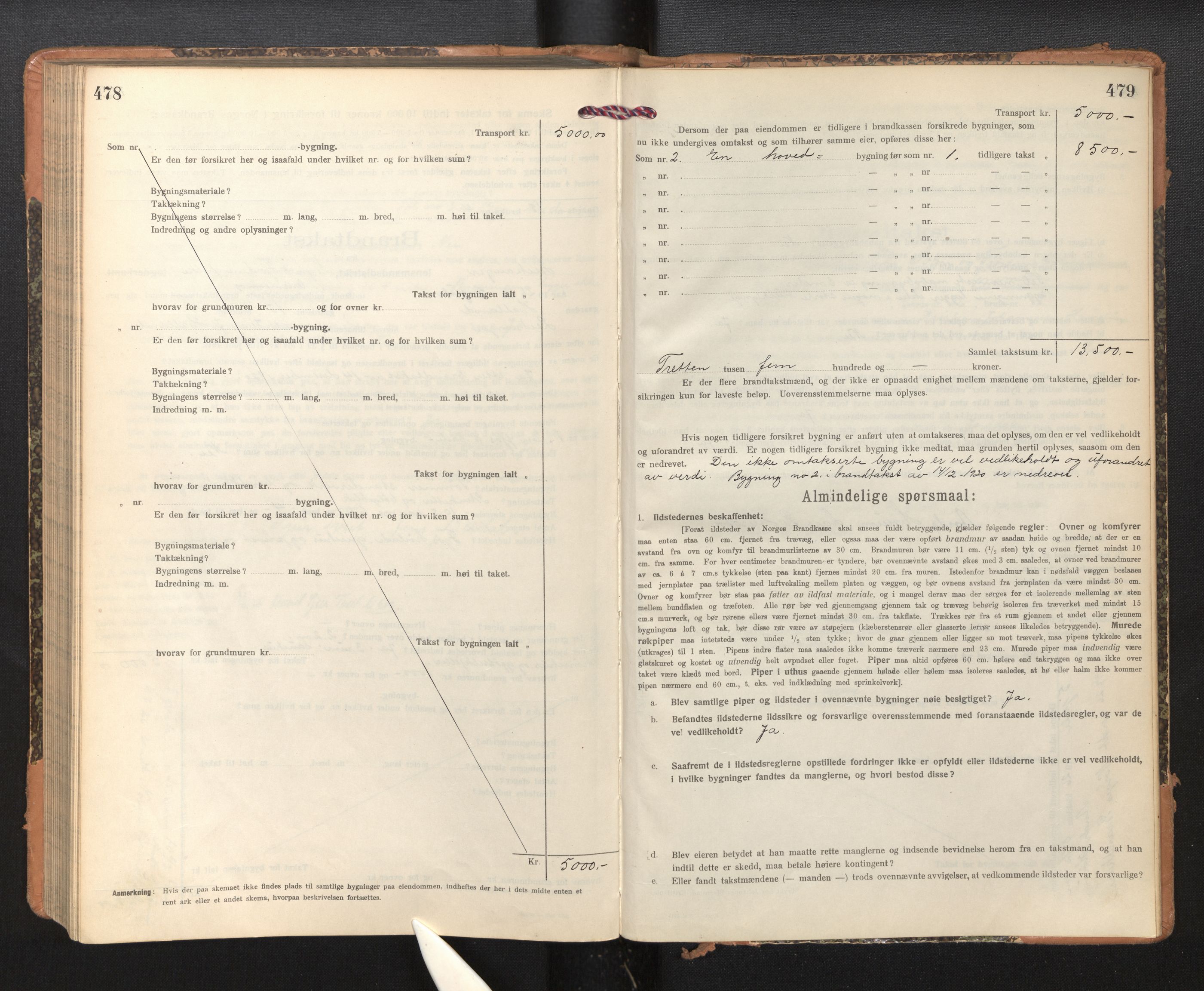 Lensmannen i Leikanger, AV/SAB-A-29201/0012/L0006: Branntakstprotokoll, skjematakst, 1920-1926, s. 478-479