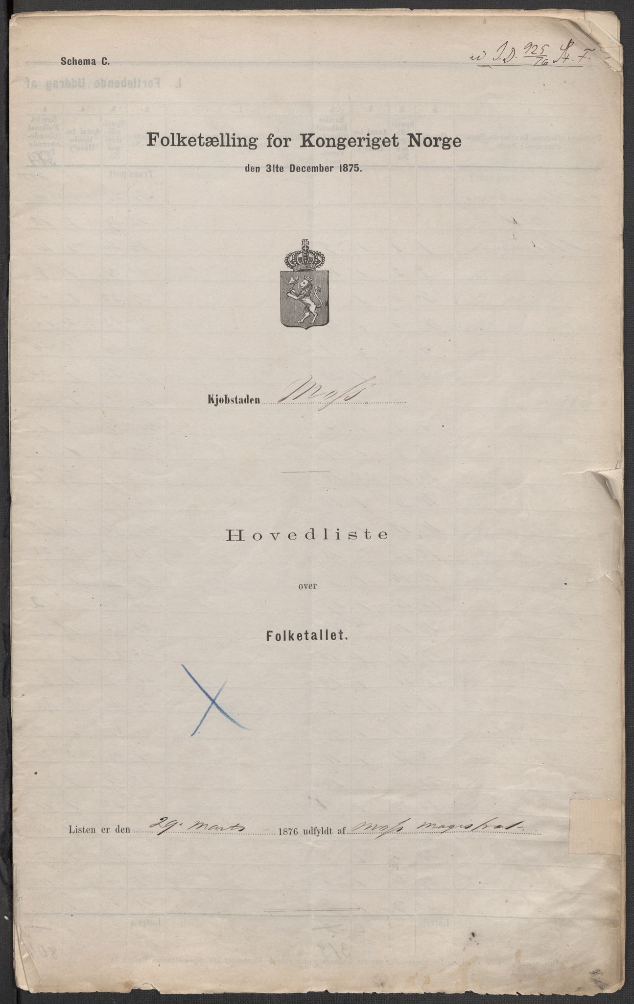 RA, Folketelling 1875 for 0104B Moss prestegjeld, Moss kjøpstad, 1875, s. 1