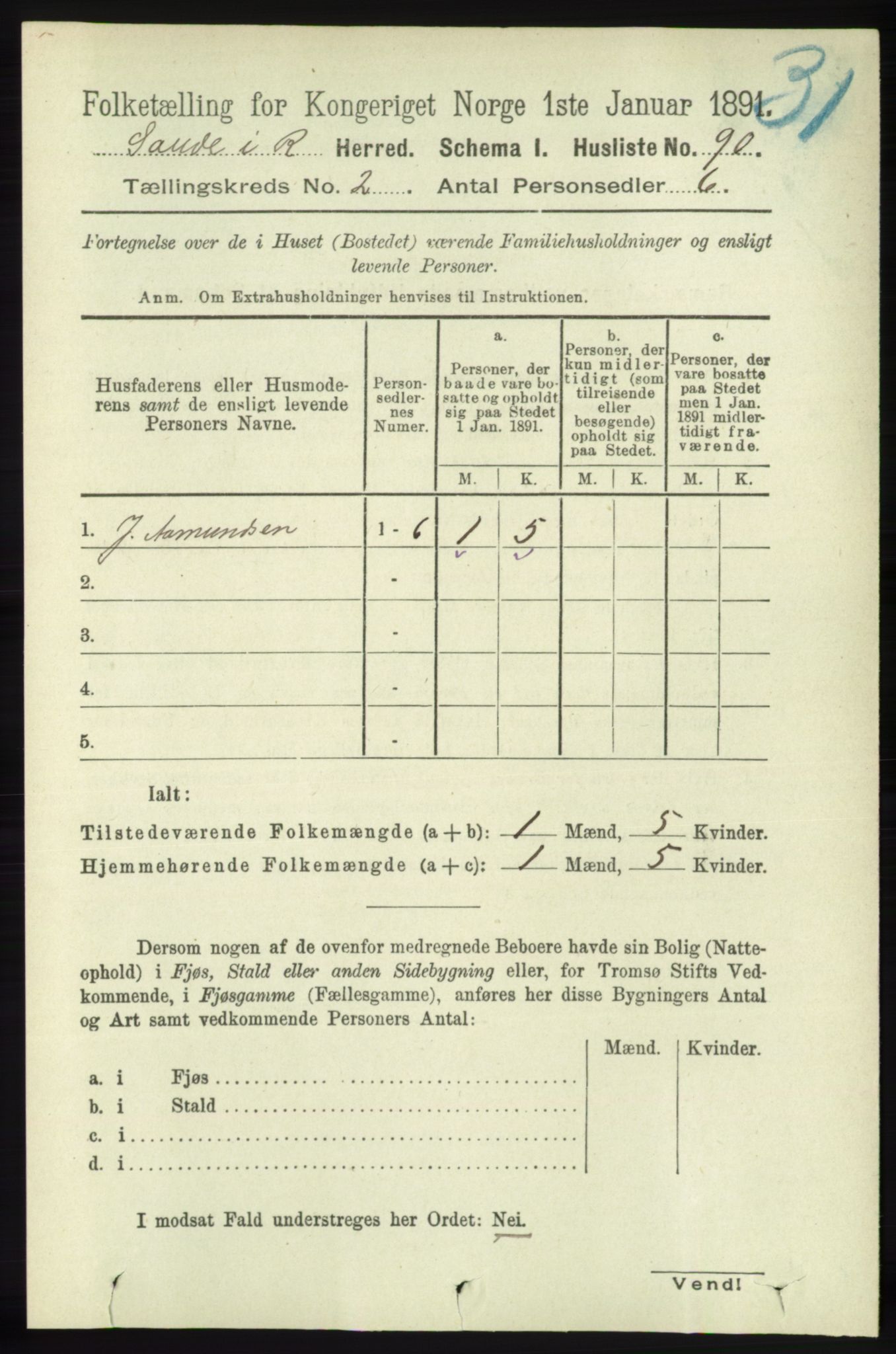 RA, Folketelling 1891 for 1135 Sauda herred, 1891, s. 614