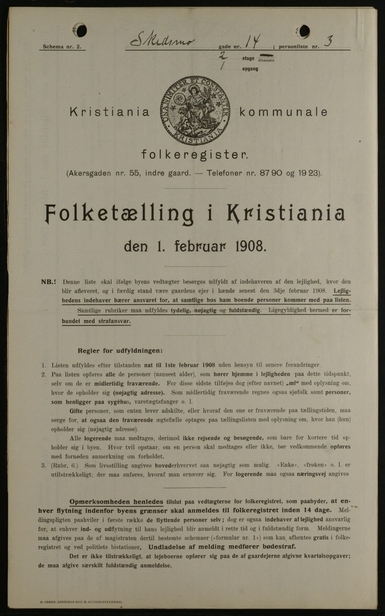 OBA, Kommunal folketelling 1.2.1908 for Kristiania kjøpstad, 1908, s. 85892