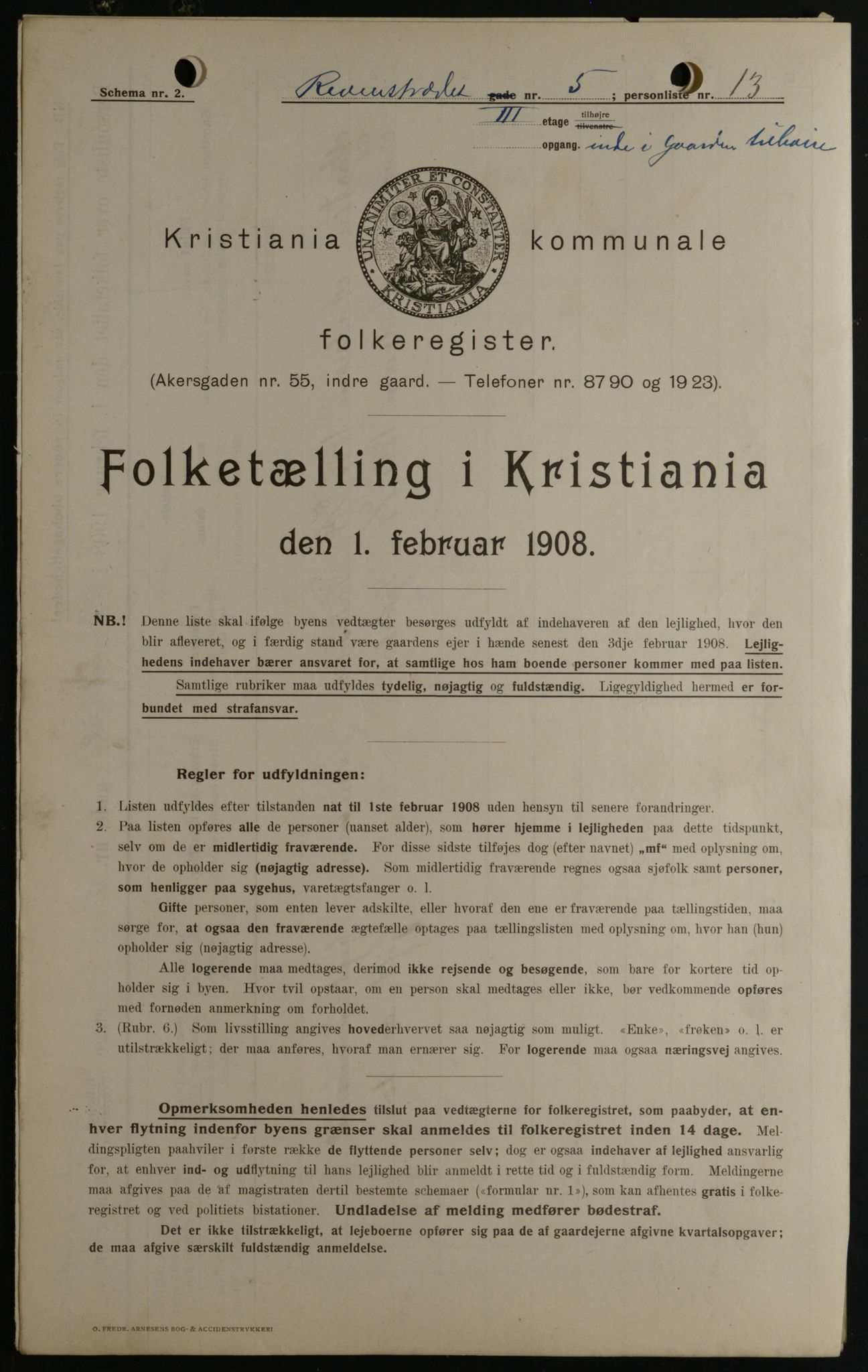 OBA, Kommunal folketelling 1.2.1908 for Kristiania kjøpstad, 1908, s. 74531