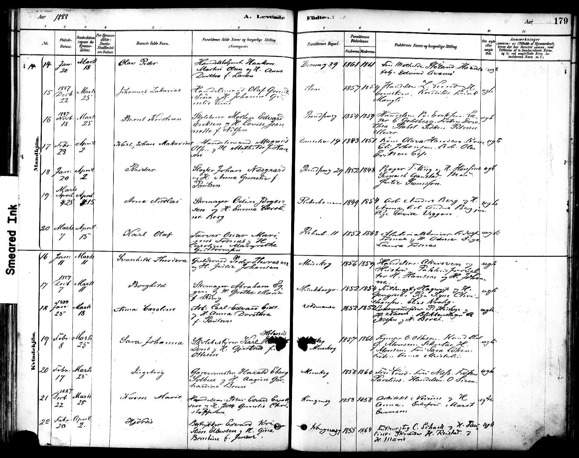 Ministerialprotokoller, klokkerbøker og fødselsregistre - Sør-Trøndelag, SAT/A-1456/601/L0057: Ministerialbok nr. 601A25, 1877-1891, s. 179