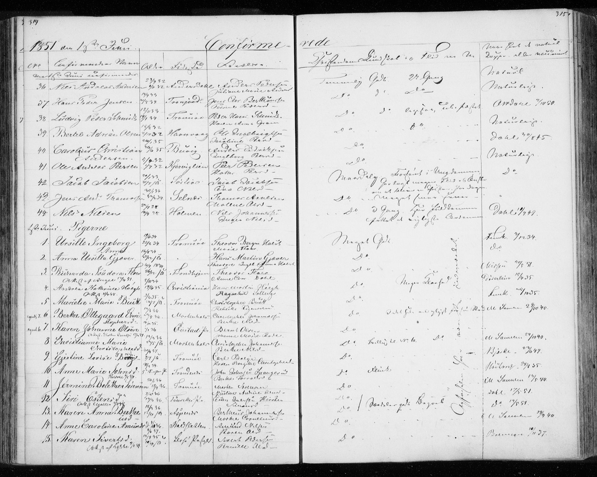 Tromsø sokneprestkontor/stiftsprosti/domprosti, AV/SATØ-S-1343/G/Gb/L0005klokker: Klokkerbok nr. 5, 1846-1857, s. 314-315