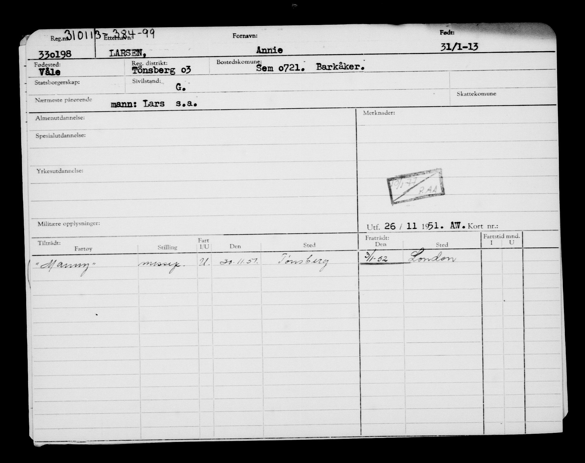 Direktoratet for sjømenn, AV/RA-S-3545/G/Gb/L0110: Hovedkort, 1913, s. 322