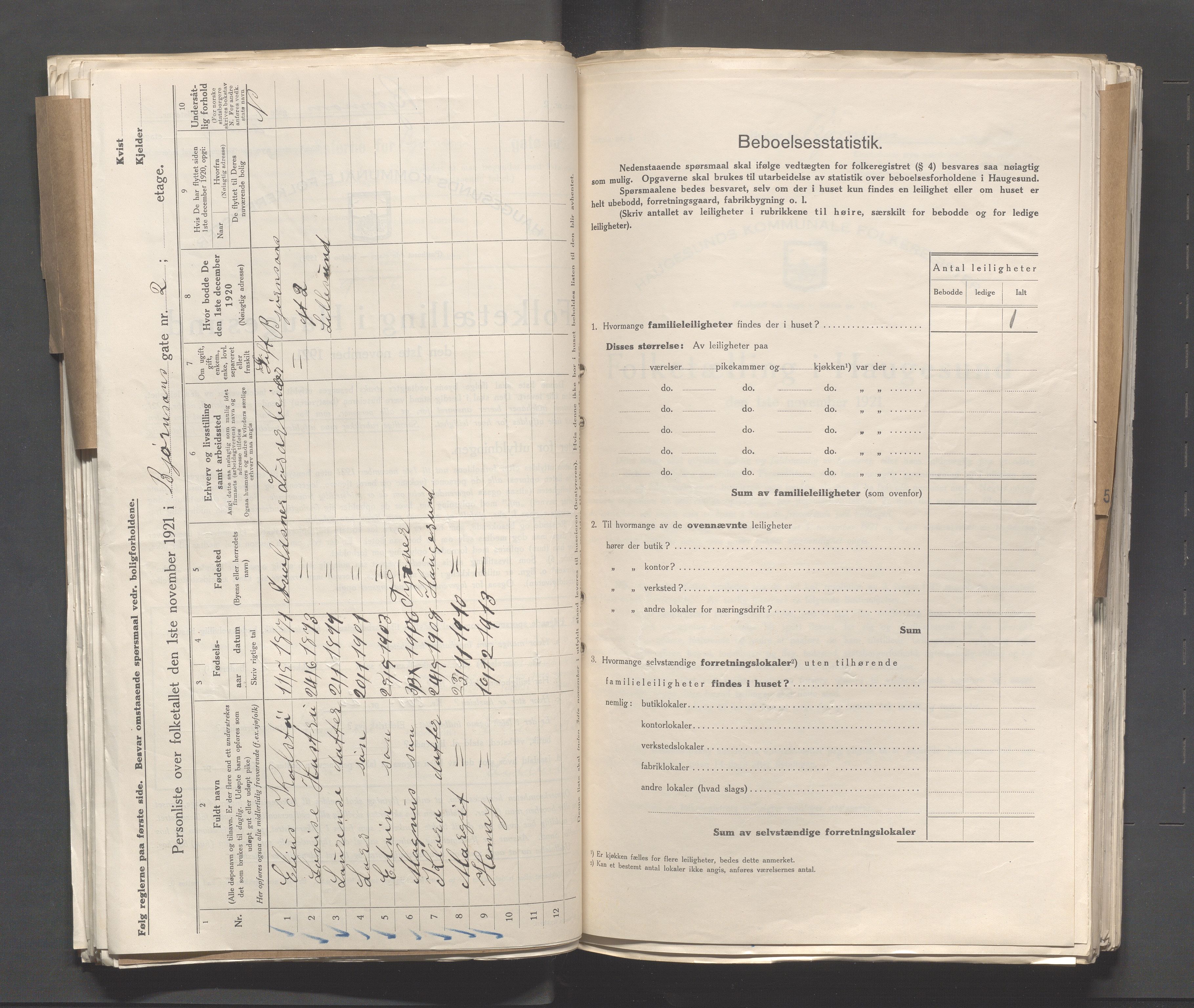 IKAR, Kommunal folketelling 1.11.1921 for Haugesund, 1921, s. 172