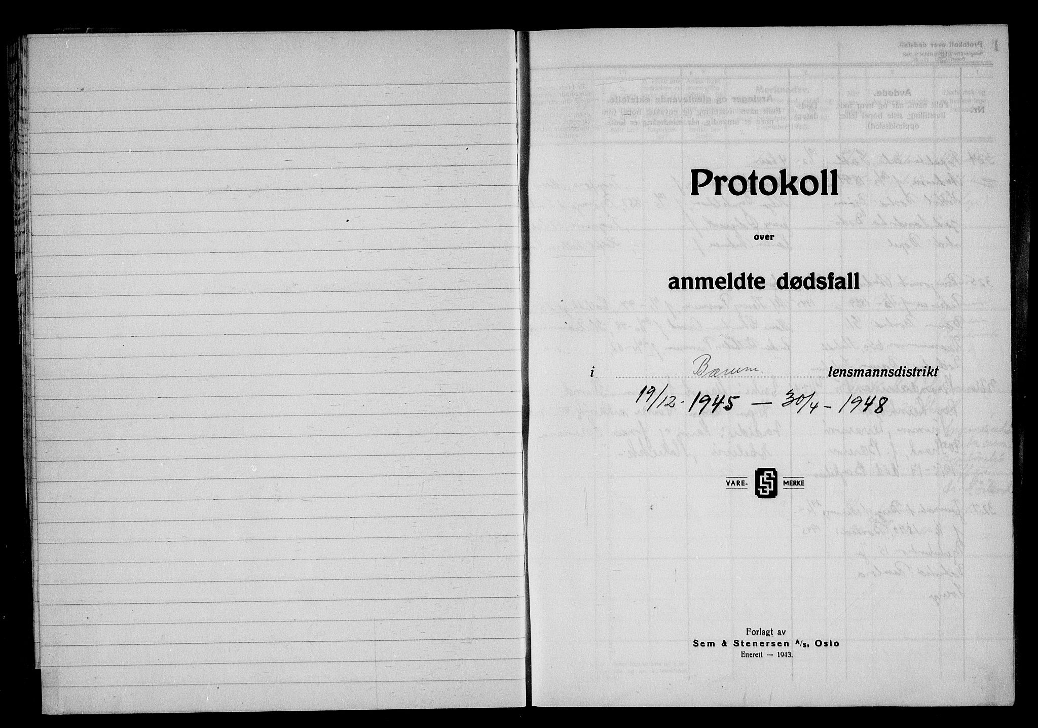 Bærum lensmannskontor, SAO/A-10277/H/Ha/Haa/L0011: Dødsanmeldelsesprotokoll, 1945-1948