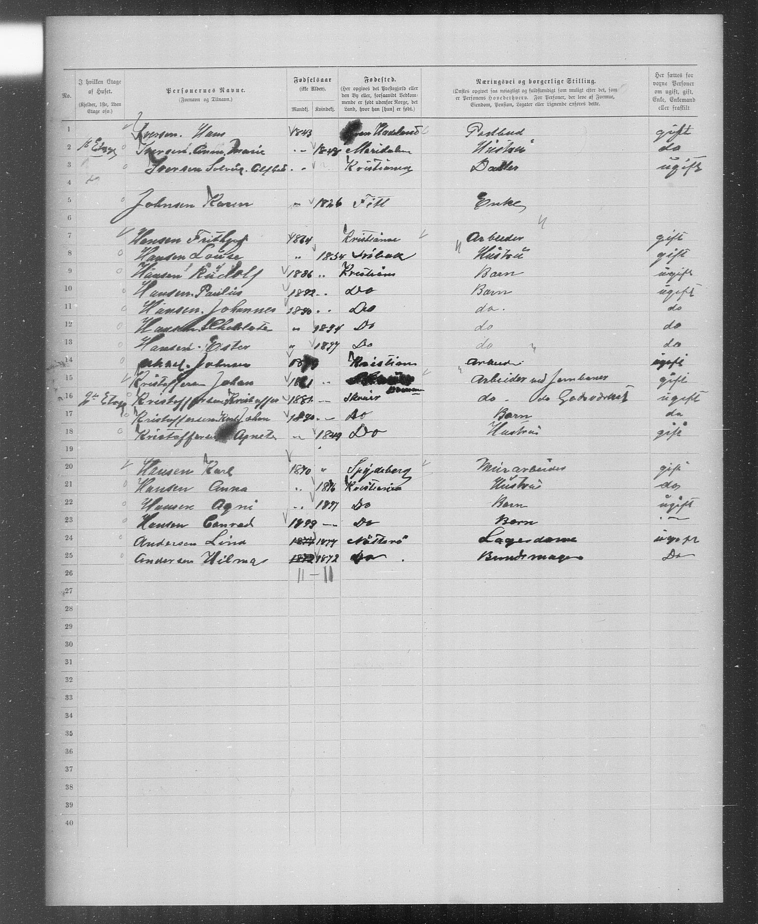 OBA, Kommunal folketelling 31.12.1899 for Kristiania kjøpstad, 1899, s. 4041