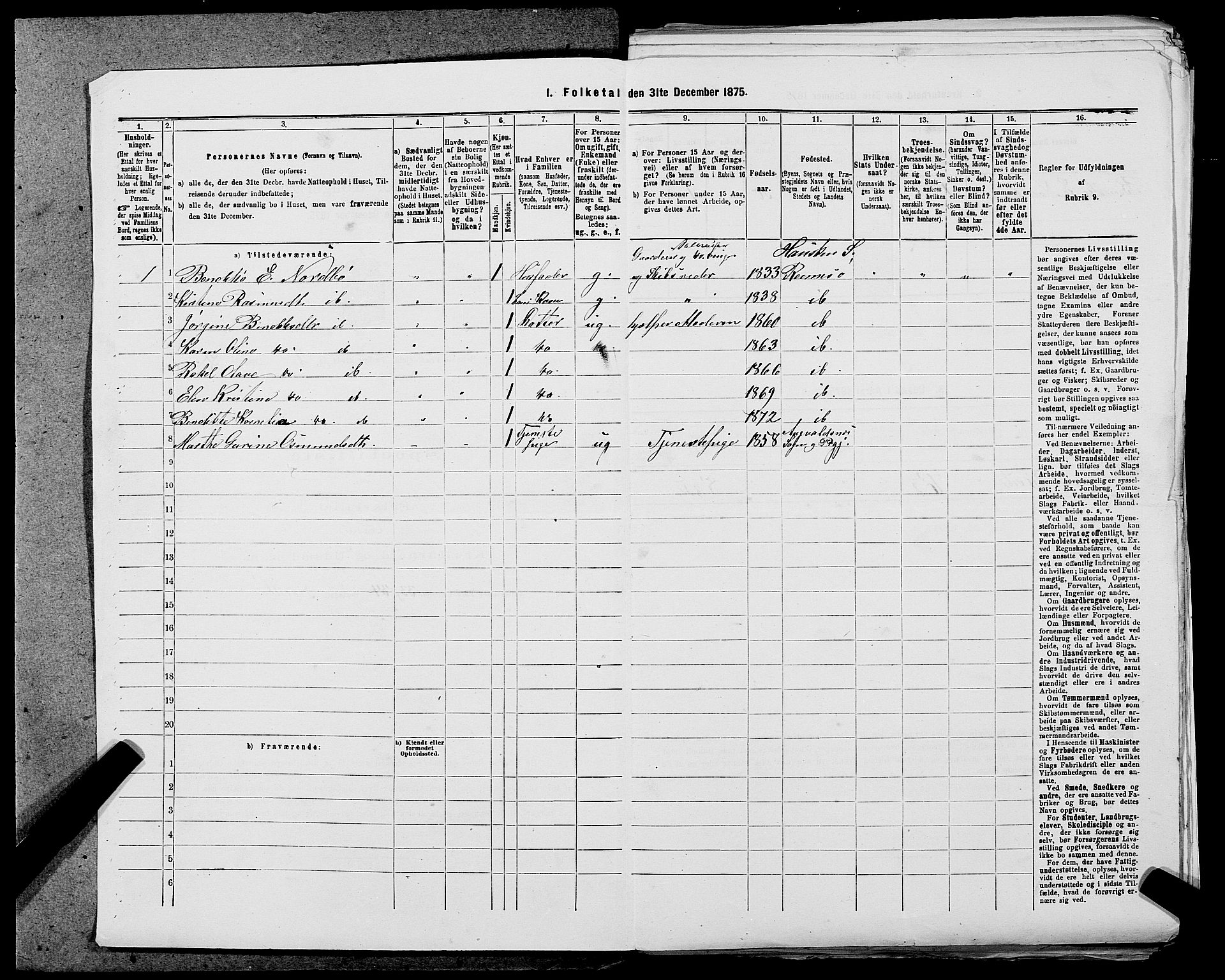 SAST, Folketelling 1875 for 1142P Rennesøy prestegjeld, 1875, s. 139