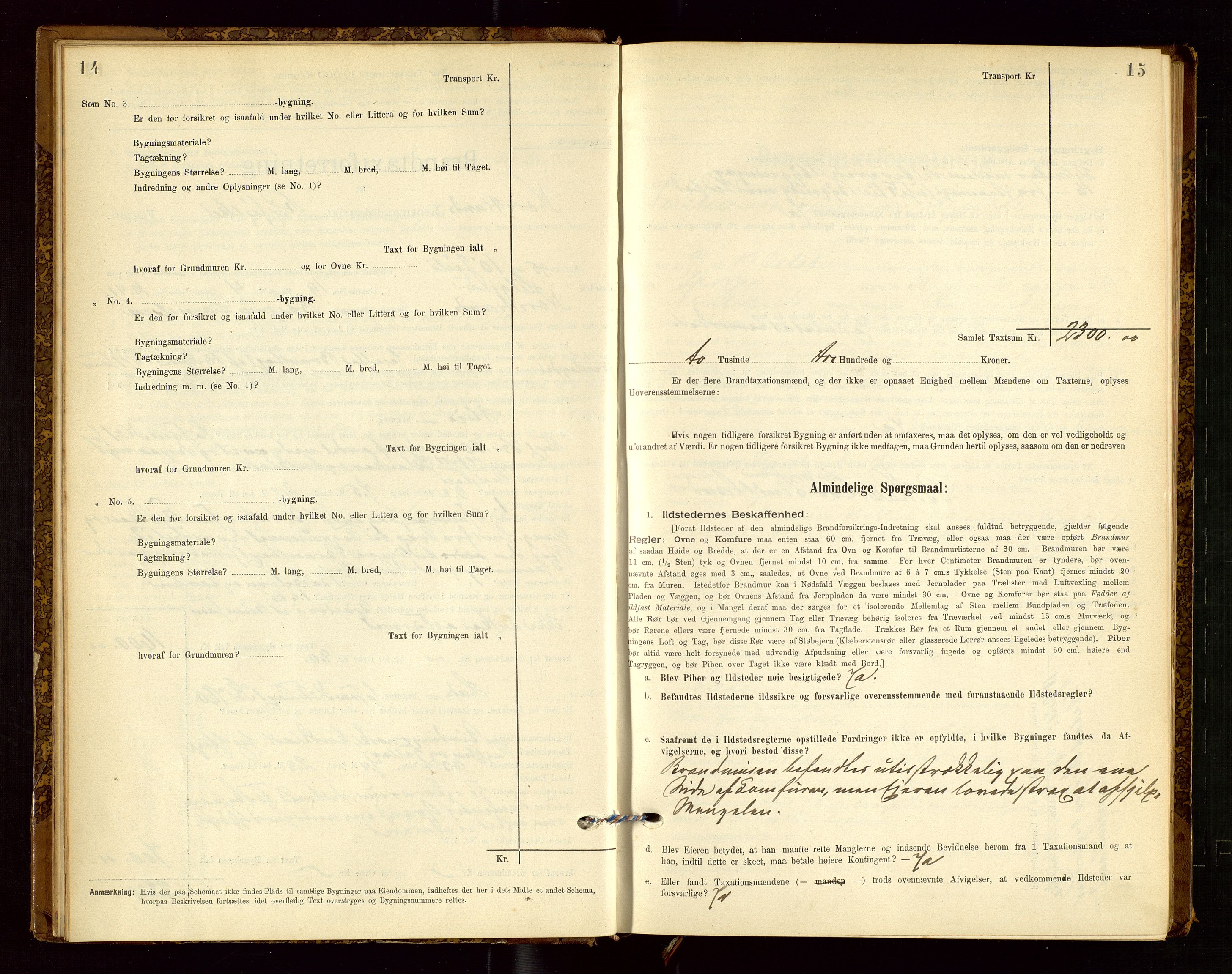 Nedstrand lensmannskontor, SAST/A-100236/Gob/L0001: "Brandtaxationsprotokol for Nerstrand Lensmandsdistrikt Ryfylke fogderi", 1895-1915, s. 14-15