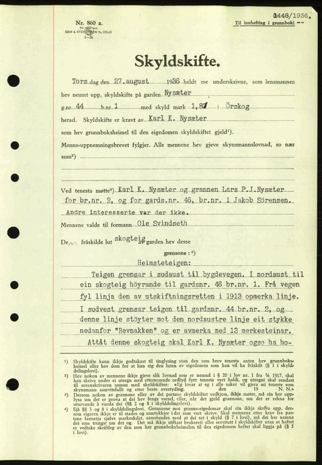 Nordre Sunnmøre sorenskriveri, SAT/A-0006/1/2/2C/2Ca: Pantebok nr. A2, 1936-1937, Dagboknr: 1448/1936