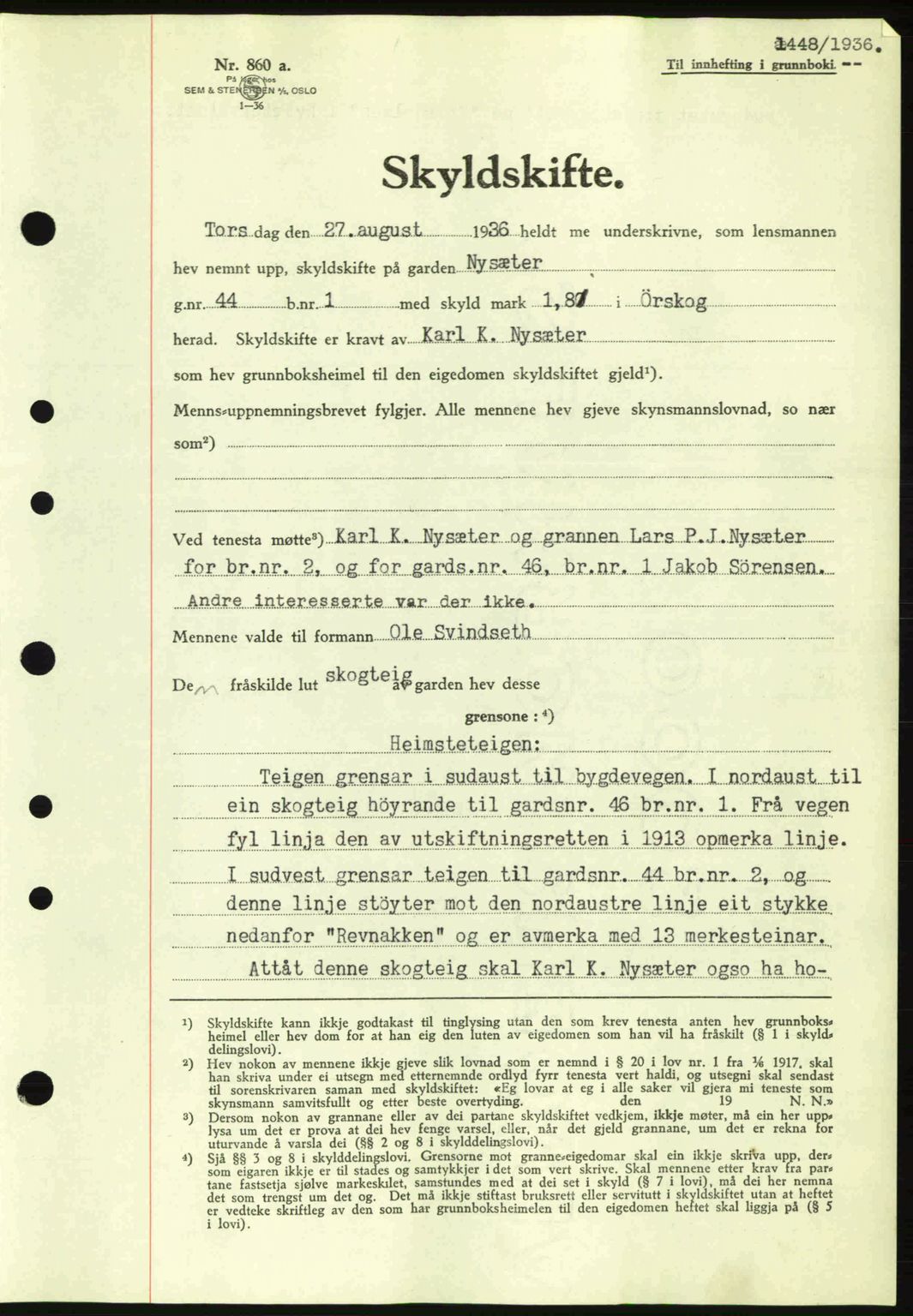 Nordre Sunnmøre sorenskriveri, AV/SAT-A-0006/1/2/2C/2Ca: Pantebok nr. A2, 1936-1937, Dagboknr: 1448/1936