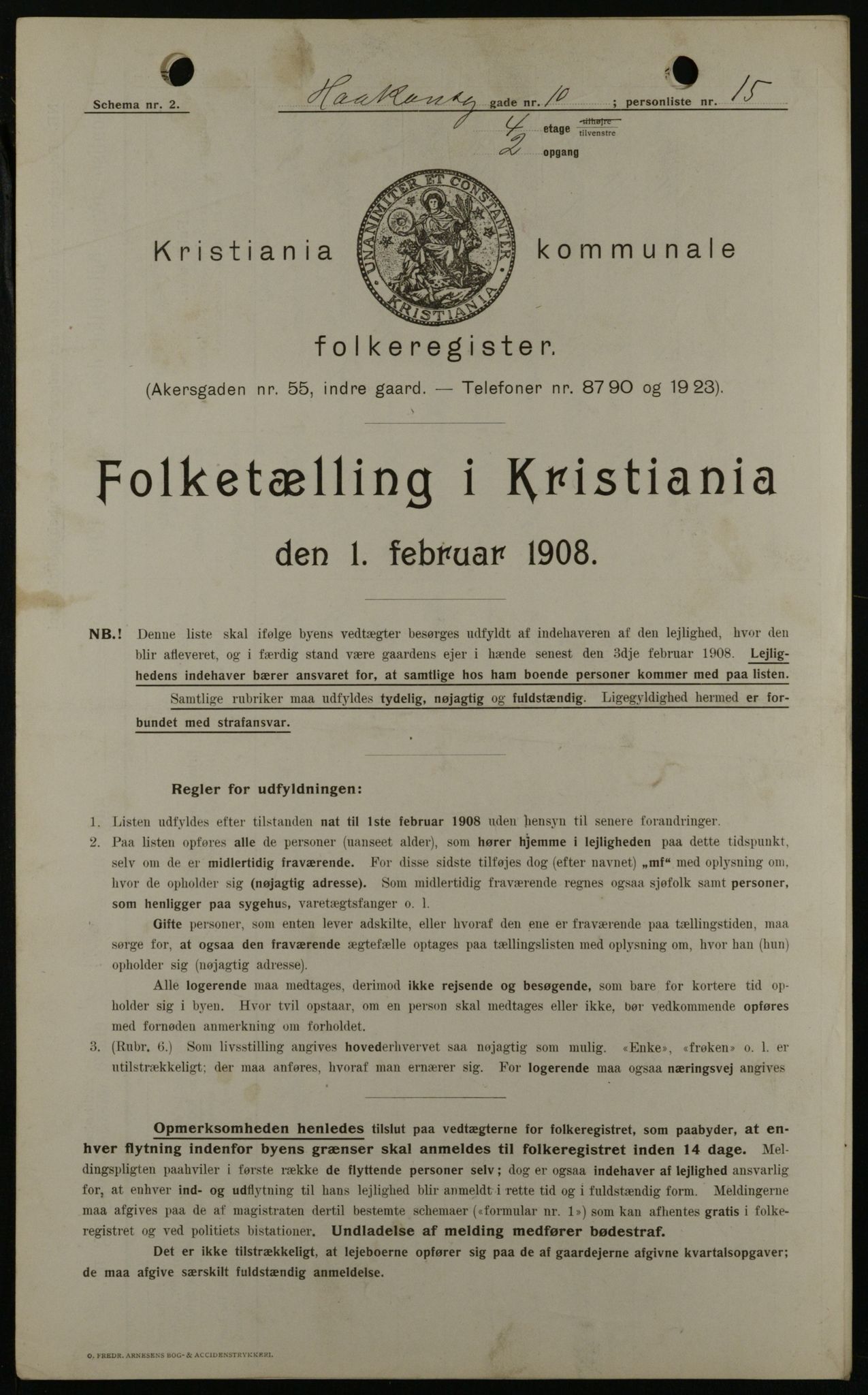 OBA, Kommunal folketelling 1.2.1908 for Kristiania kjøpstad, 1908, s. 38437