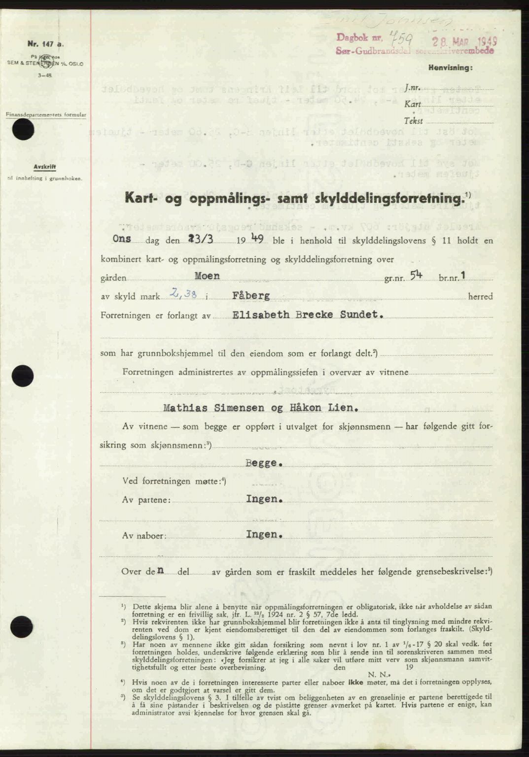 Sør-Gudbrandsdal tingrett, SAH/TING-004/H/Hb/Hbd/L0024: Pantebok nr. A24, 1948-1949, Dagboknr: 759/1949
