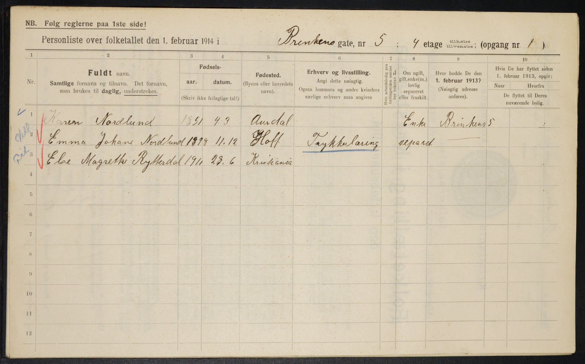 OBA, Kommunal folketelling 1.2.1914 for Kristiania, 1914, s. 8813