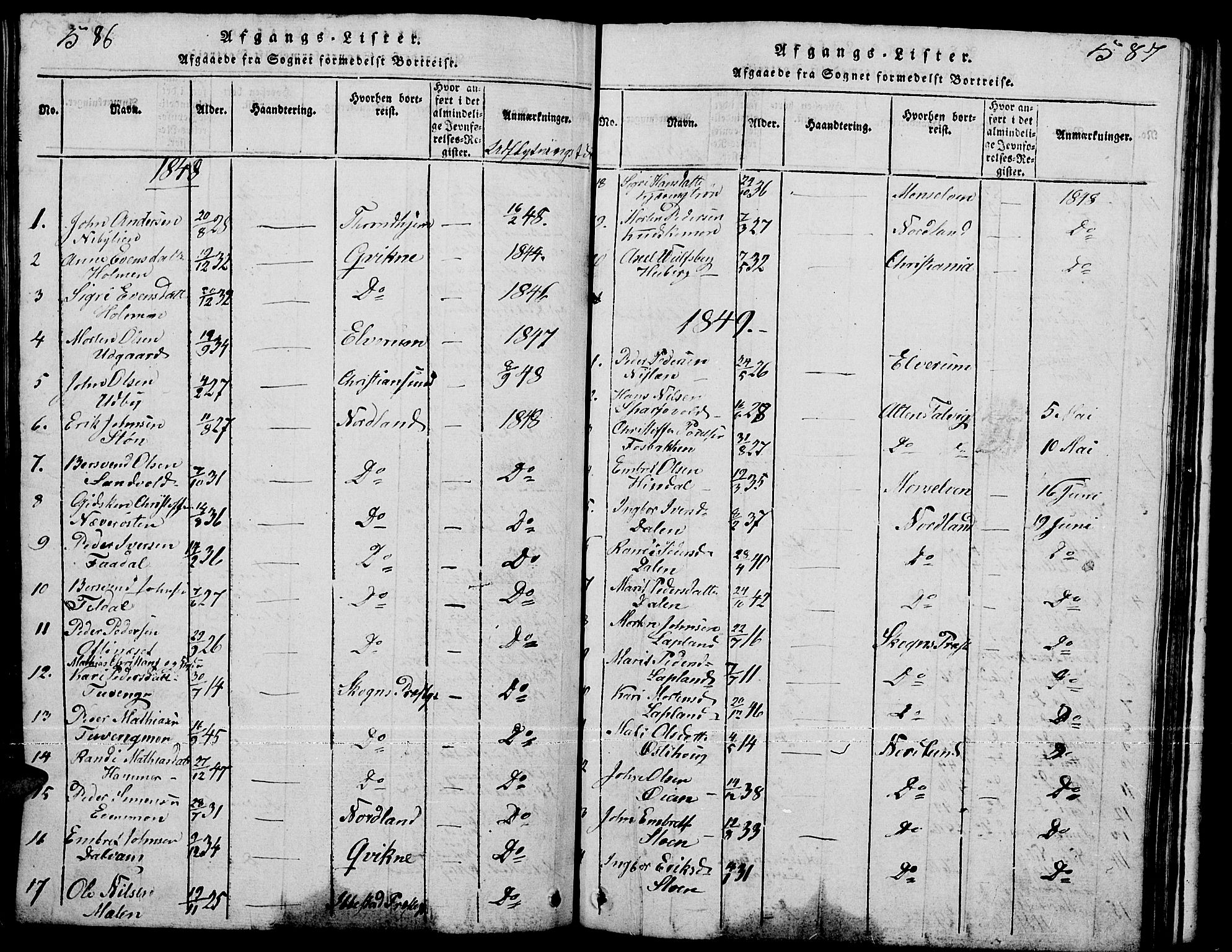 Tynset prestekontor, SAH/PREST-058/H/Ha/Hab/L0001: Klokkerbok nr. 1, 1814-1859, s. 586-587