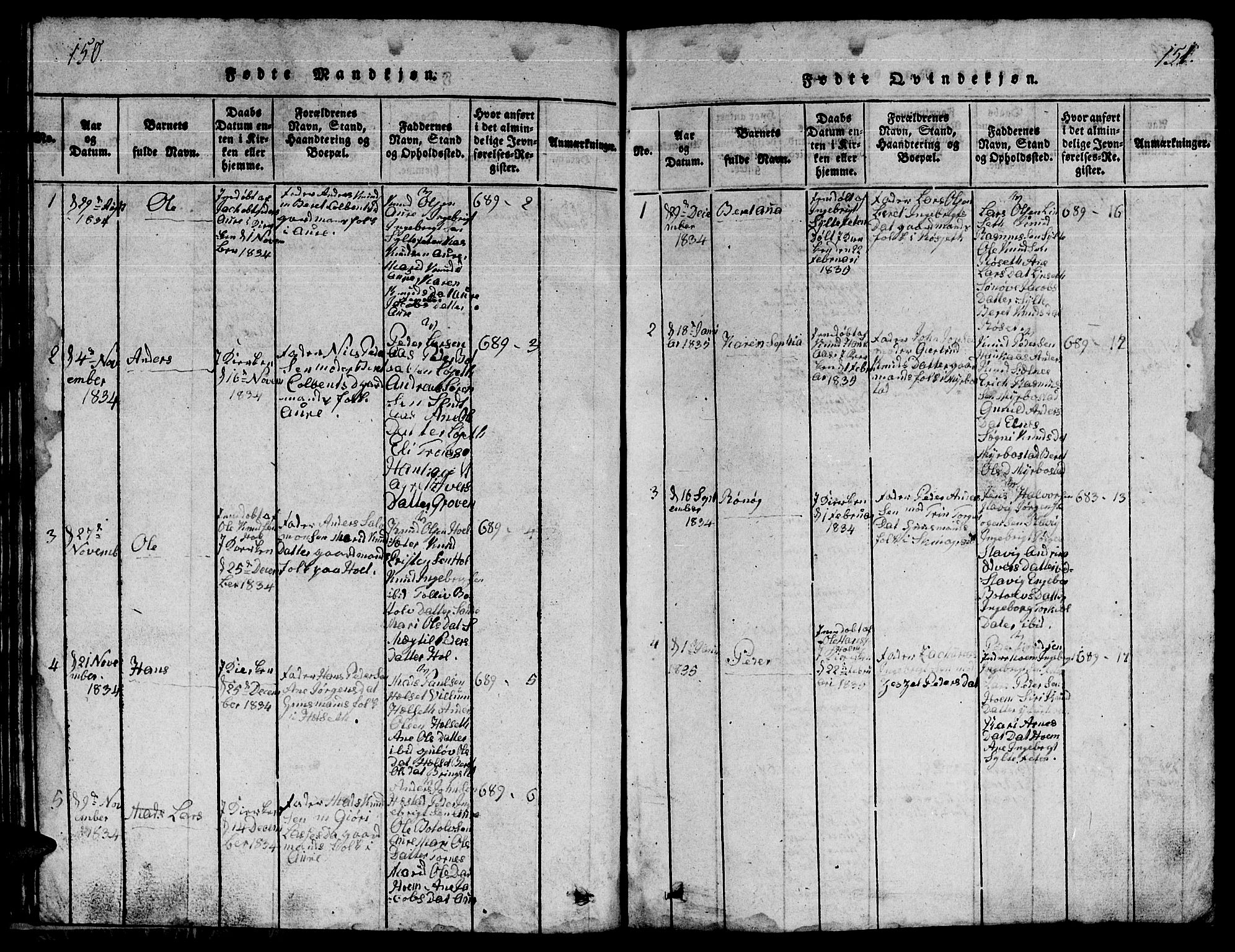 Ministerialprotokoller, klokkerbøker og fødselsregistre - Møre og Romsdal, AV/SAT-A-1454/565/L0752: Klokkerbok nr. 565C01, 1817-1844, s. 150-151