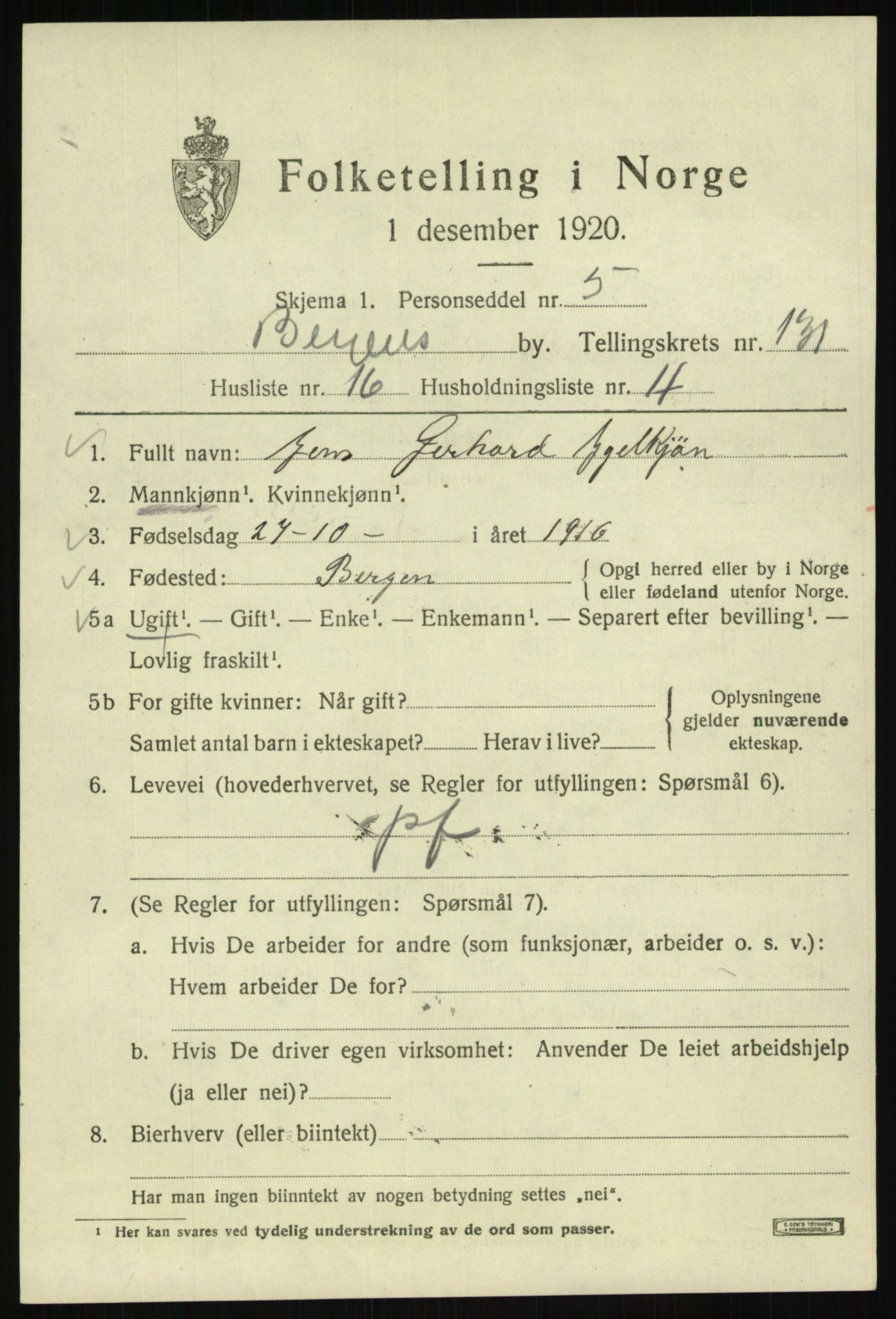 SAB, Folketelling 1920 for 1301 Bergen kjøpstad, 1920, s. 221290