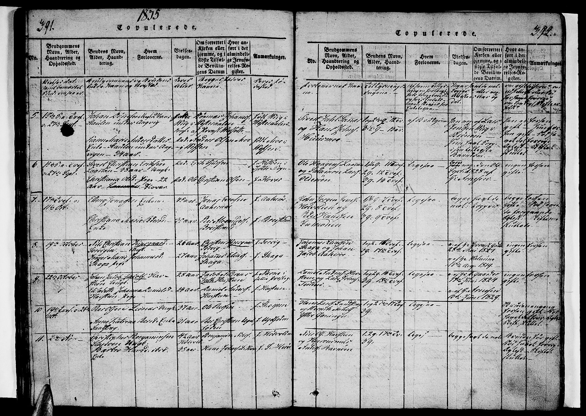 Ministerialprotokoller, klokkerbøker og fødselsregistre - Nordland, AV/SAT-A-1459/834/L0510: Klokkerbok nr. 834C01, 1820-1847, s. 391-392