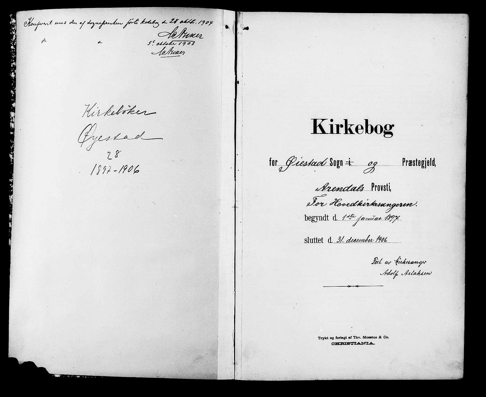 Øyestad sokneprestkontor, SAK/1111-0049/F/Fb/L0010: Klokkerbok nr. B 10, 1897-1906