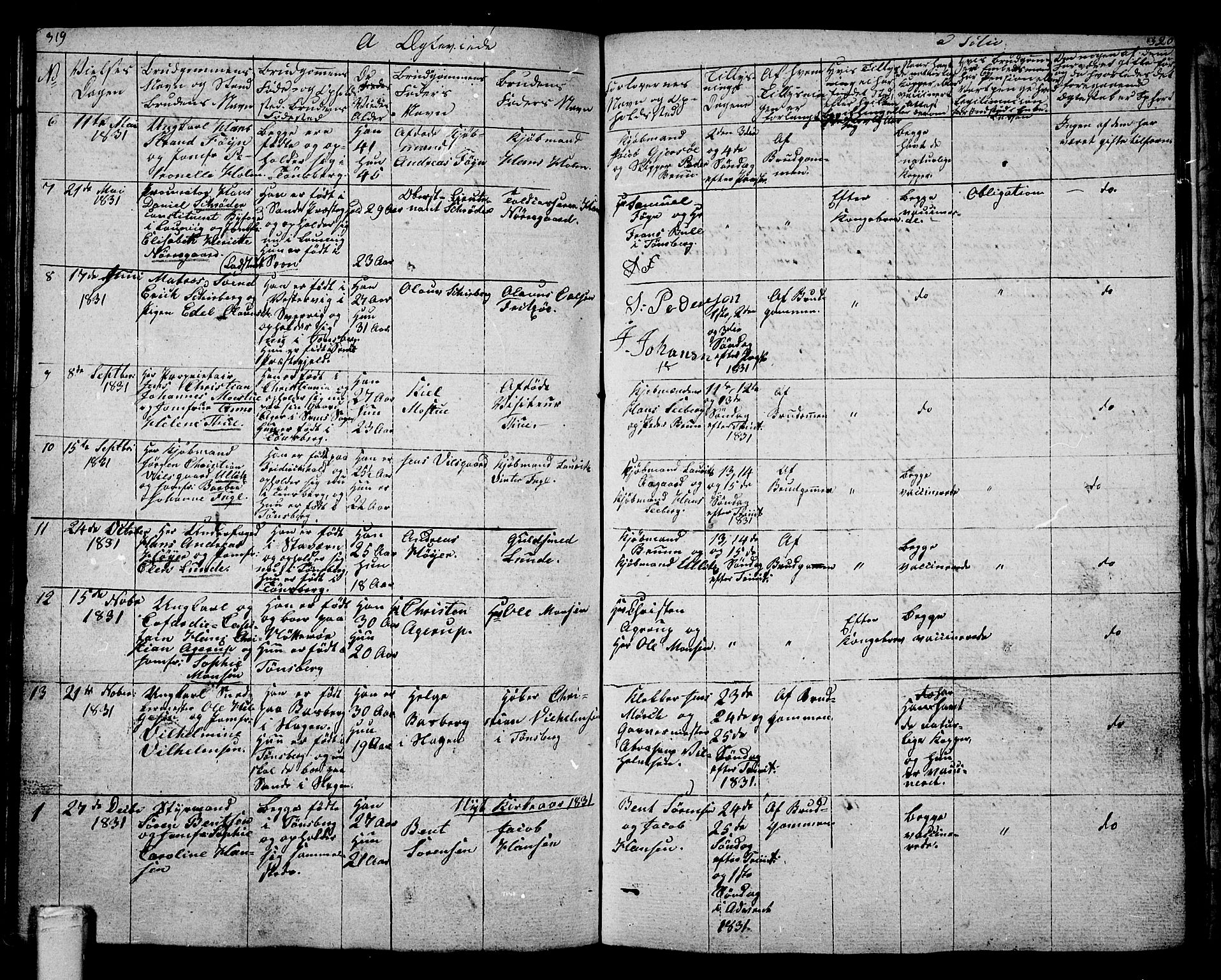 Tønsberg kirkebøker, AV/SAKO-A-330/G/Ga/L0002: Klokkerbok nr. 2, 1827-1854, s. 319-320