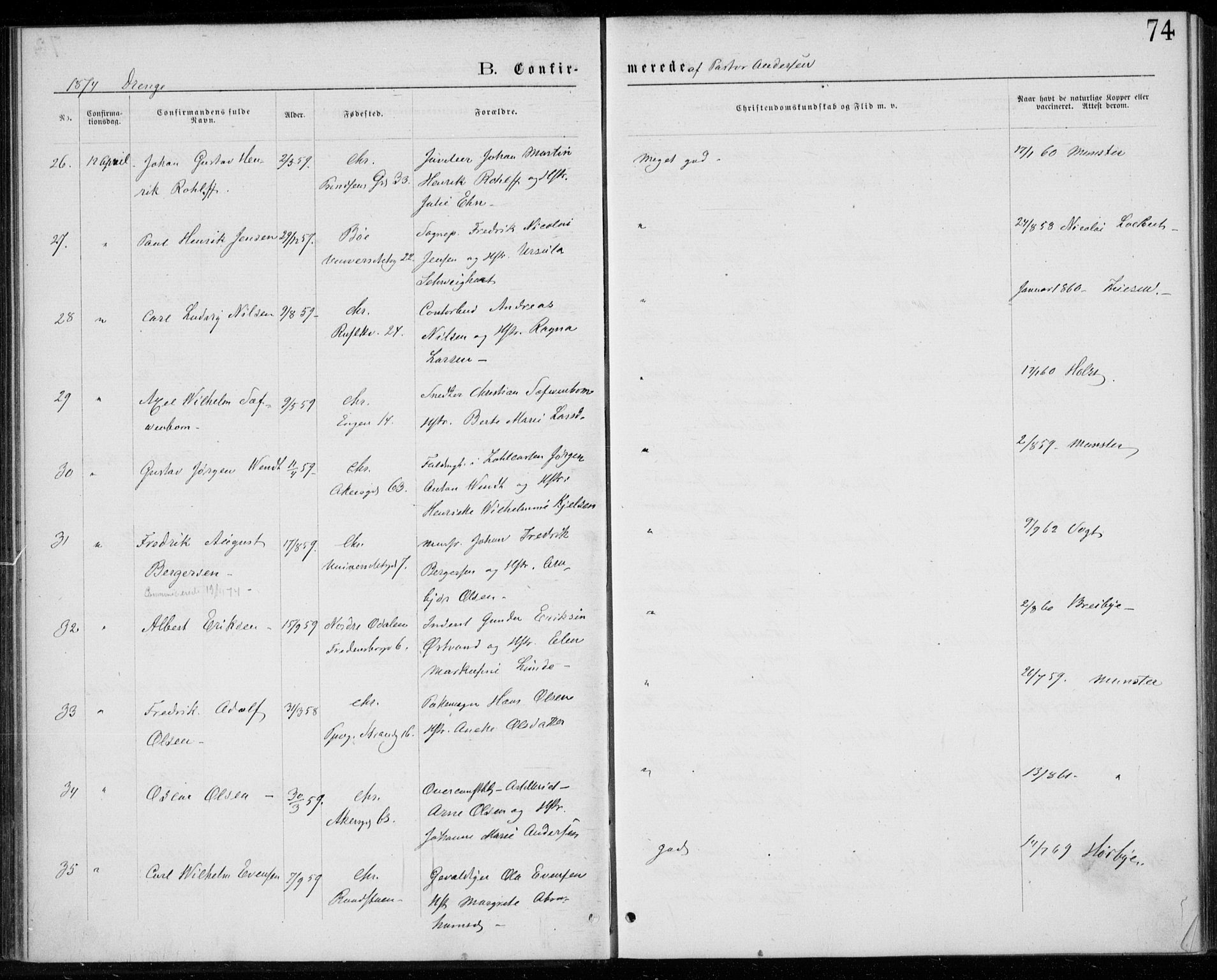 Trefoldighet prestekontor Kirkebøker, AV/SAO-A-10882/F/Fb/L0002: Ministerialbok nr. II 2, 1871-1880, s. 74