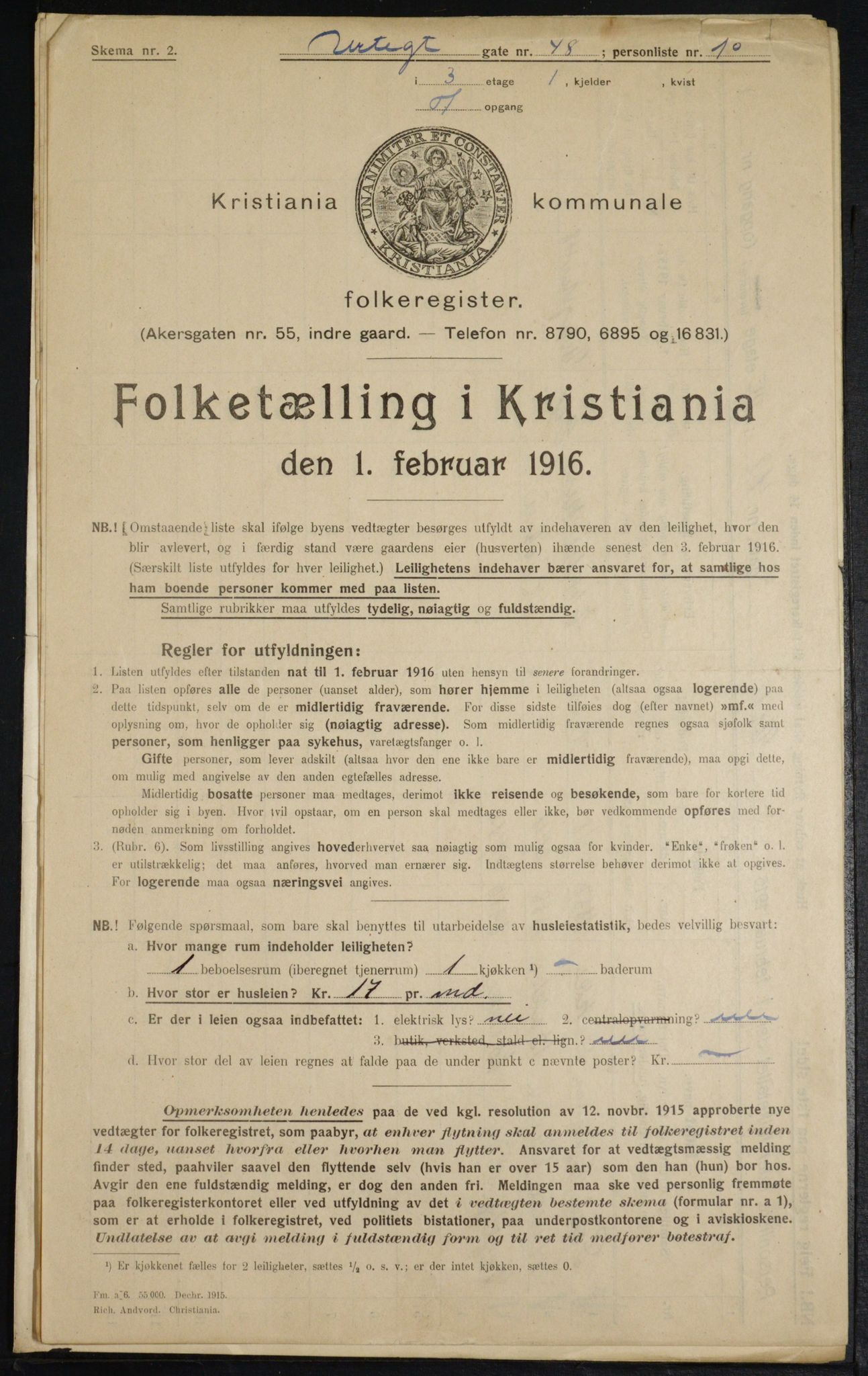 OBA, Kommunal folketelling 1.2.1916 for Kristiania, 1916, s. 125043