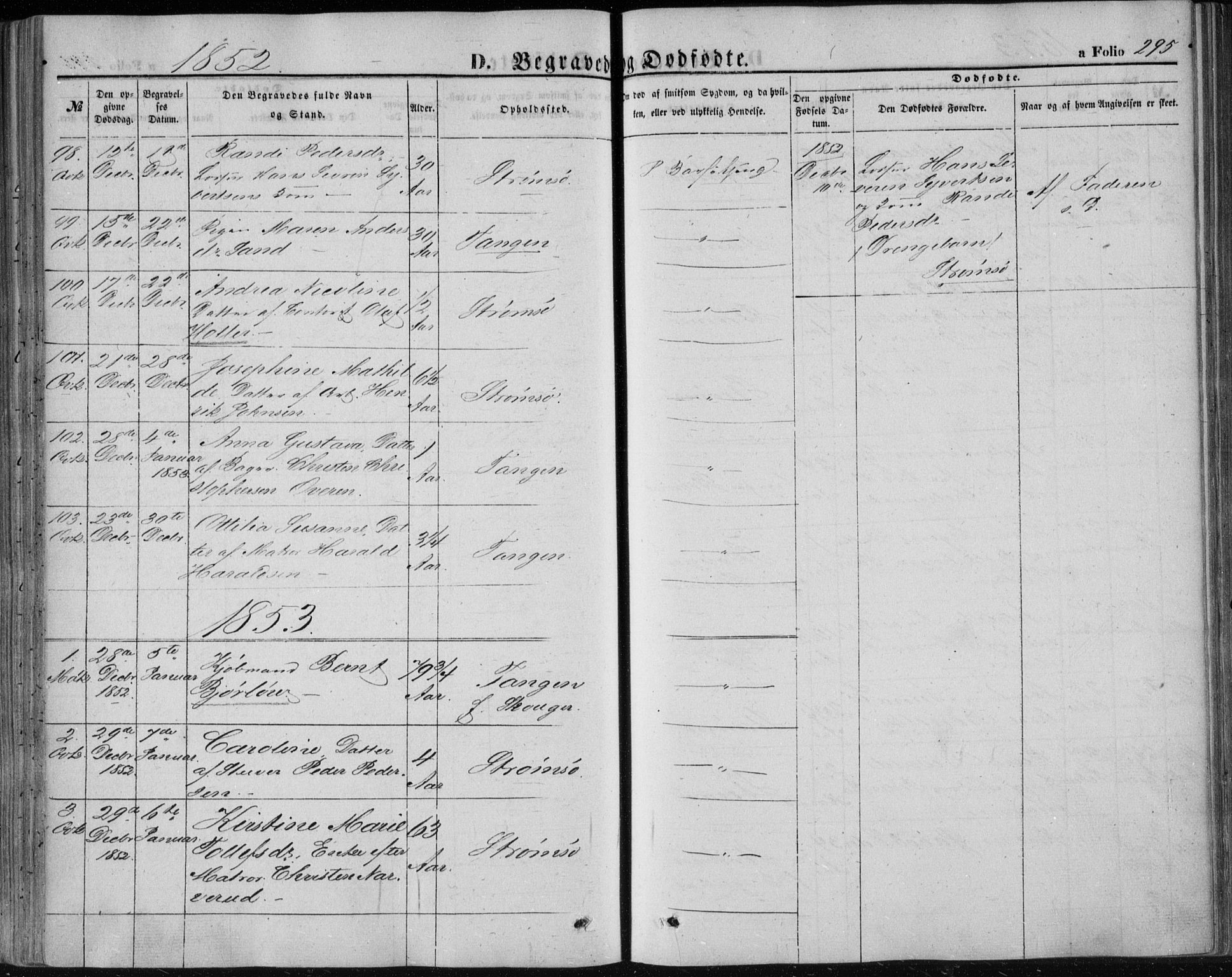Strømsø kirkebøker, AV/SAKO-A-246/F/Fa/L0014: Ministerialbok nr. I 14, 1848-1858, s. 295