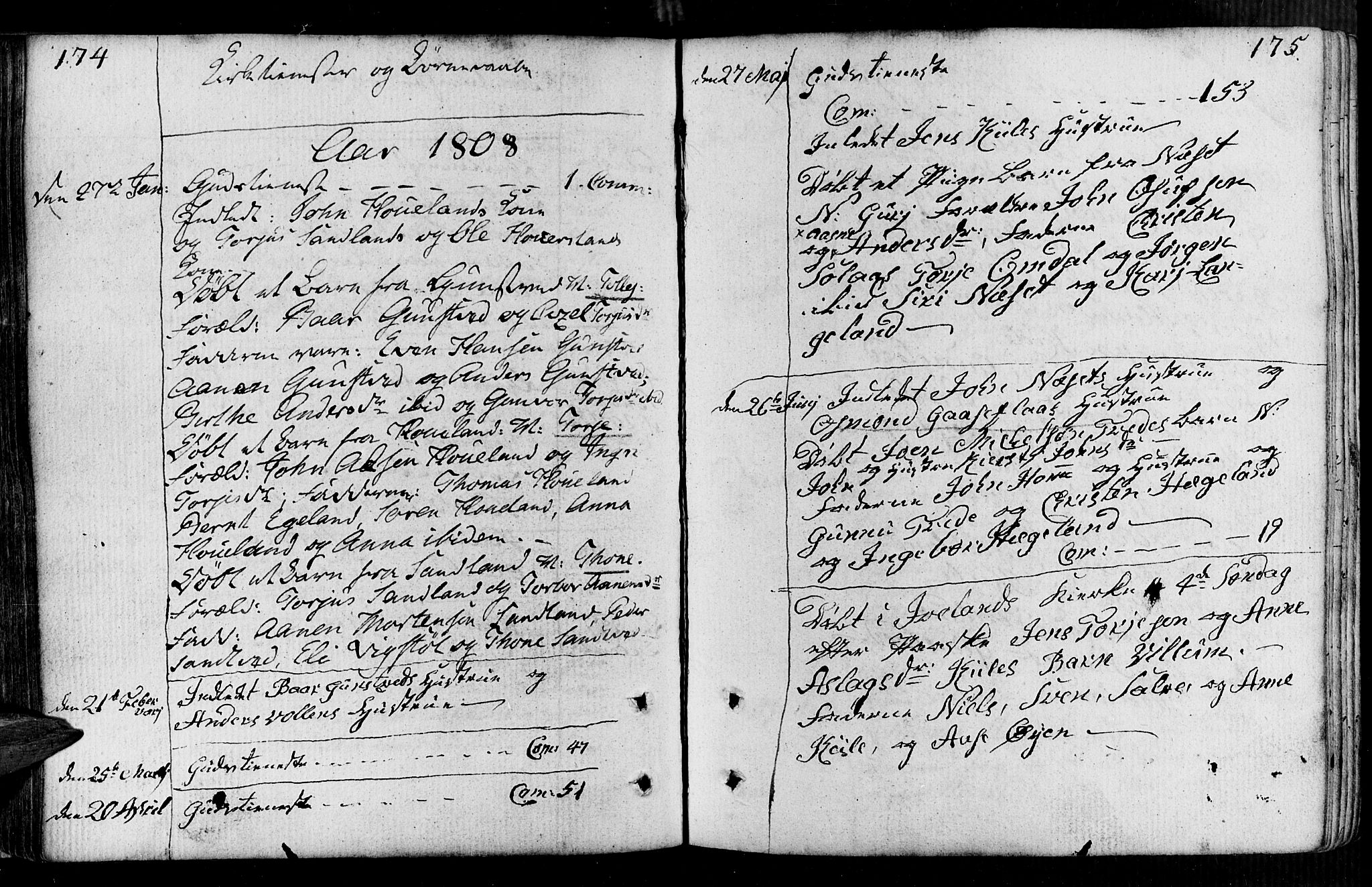 Vennesla sokneprestkontor, AV/SAK-1111-0045/Fa/Faa/L0002: Ministerialbok nr. A 2, 1785-1834, s. 174-175