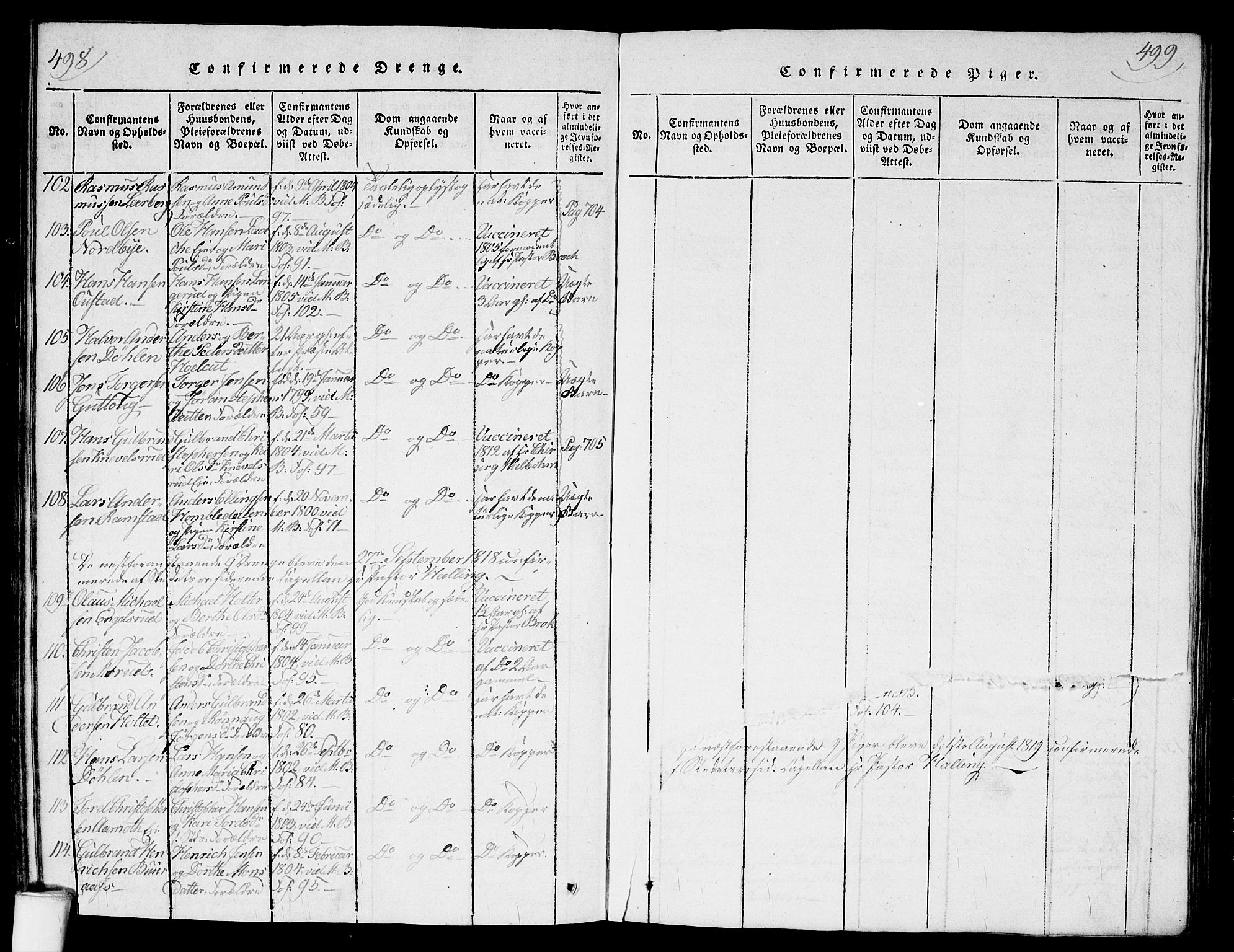 Nannestad prestekontor Kirkebøker, AV/SAO-A-10414a/G/Ga/L0001: Klokkerbok nr. I 1, 1815-1839, s. 498-499