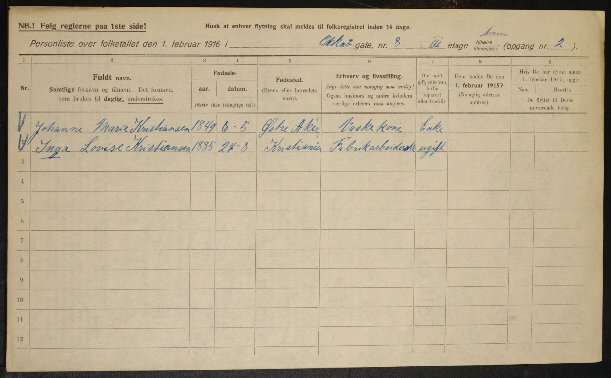 OBA, Kommunal folketelling 1.2.1916 for Kristiania, 1916, s. 77956