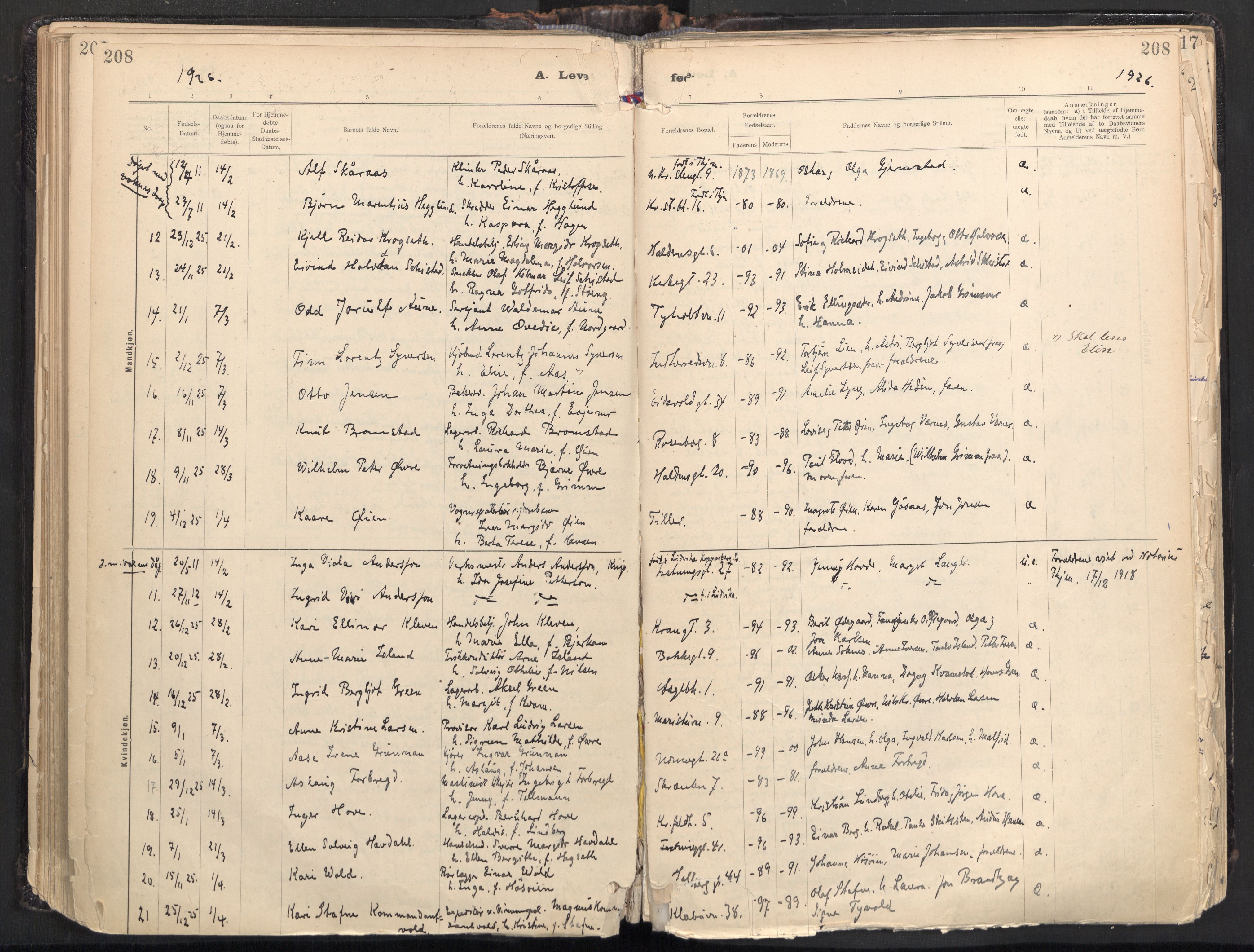 Ministerialprotokoller, klokkerbøker og fødselsregistre - Sør-Trøndelag, AV/SAT-A-1456/604/L0205: Ministerialbok nr. 604A25, 1917-1932, s. 208