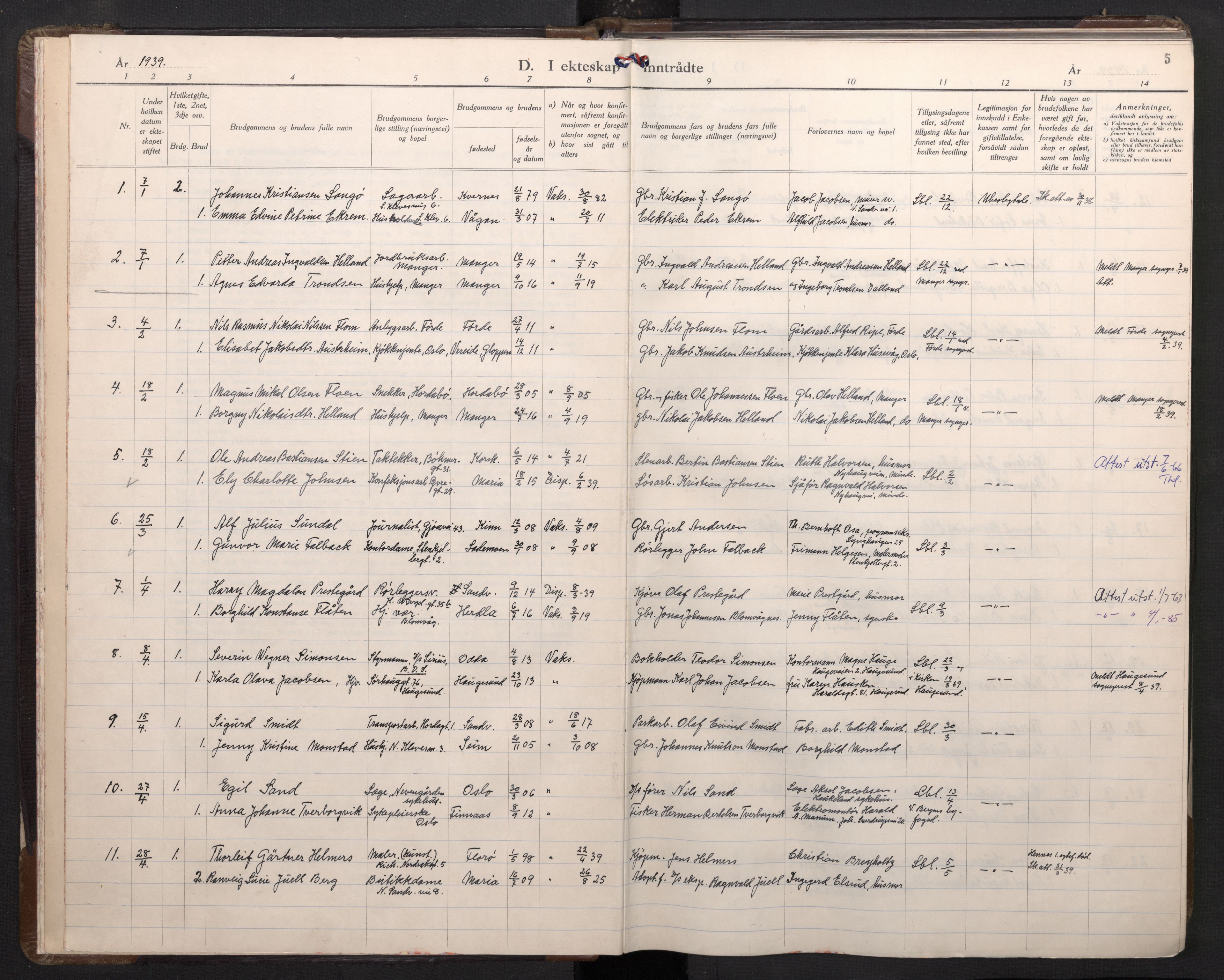 Mariakirken Sokneprestembete, AV/SAB-A-76901/H/Haa/L0019: Ministerialbok nr. D 1, 1939-1963, s. 4b-5a