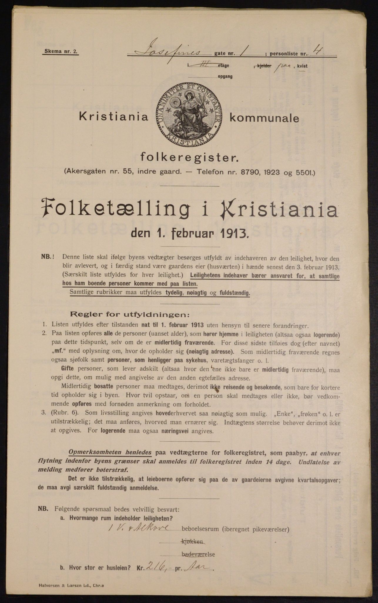 OBA, Kommunal folketelling 1.2.1913 for Kristiania, 1913, s. 47087